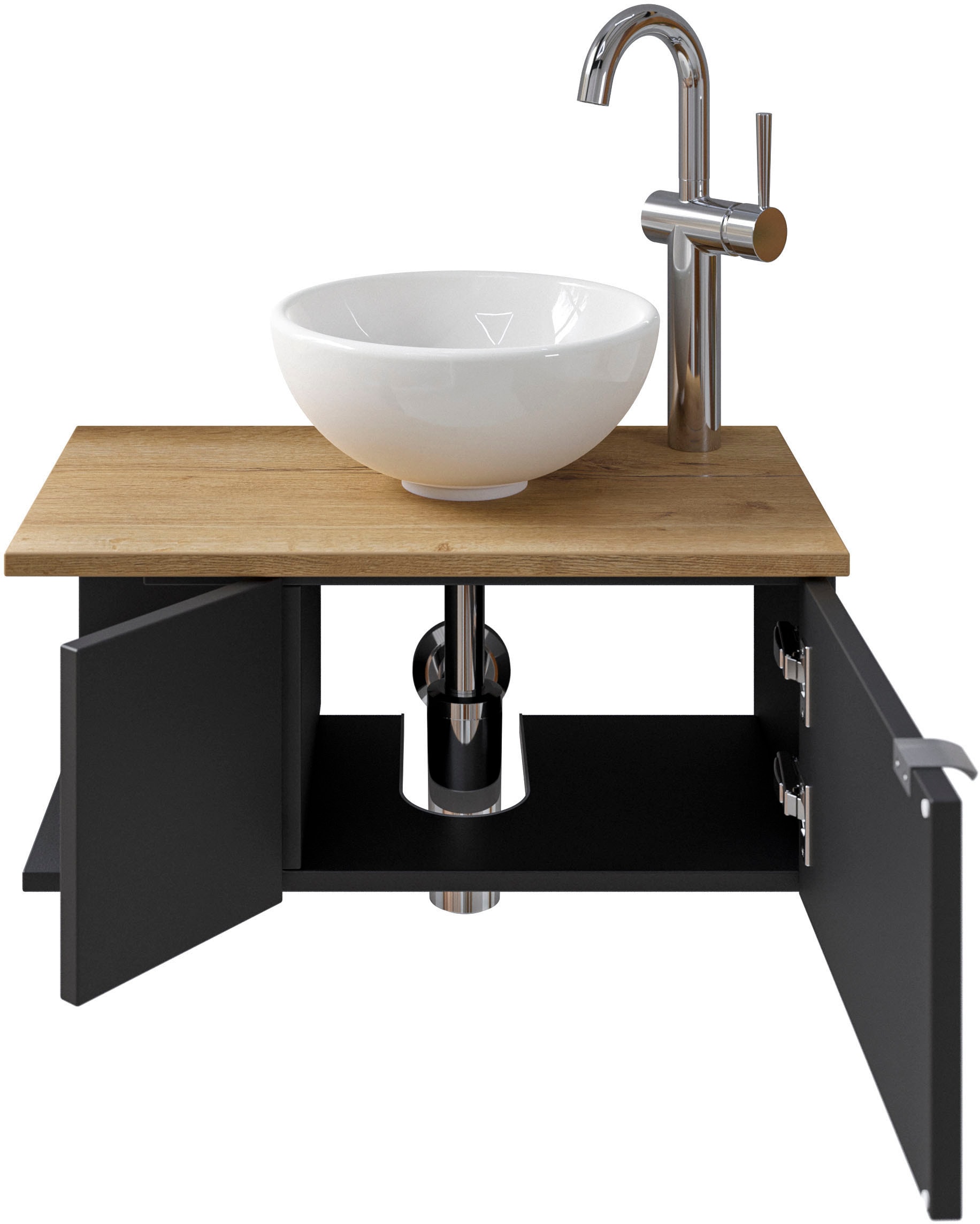 Saphir Waschtisch »Serie 6915 Waschschale mit Unterschrank für Gästebad, Gäste WC«, 61 cm breit, 2 Türen, offenes Fach, kleine Bäder, ohne Armatur