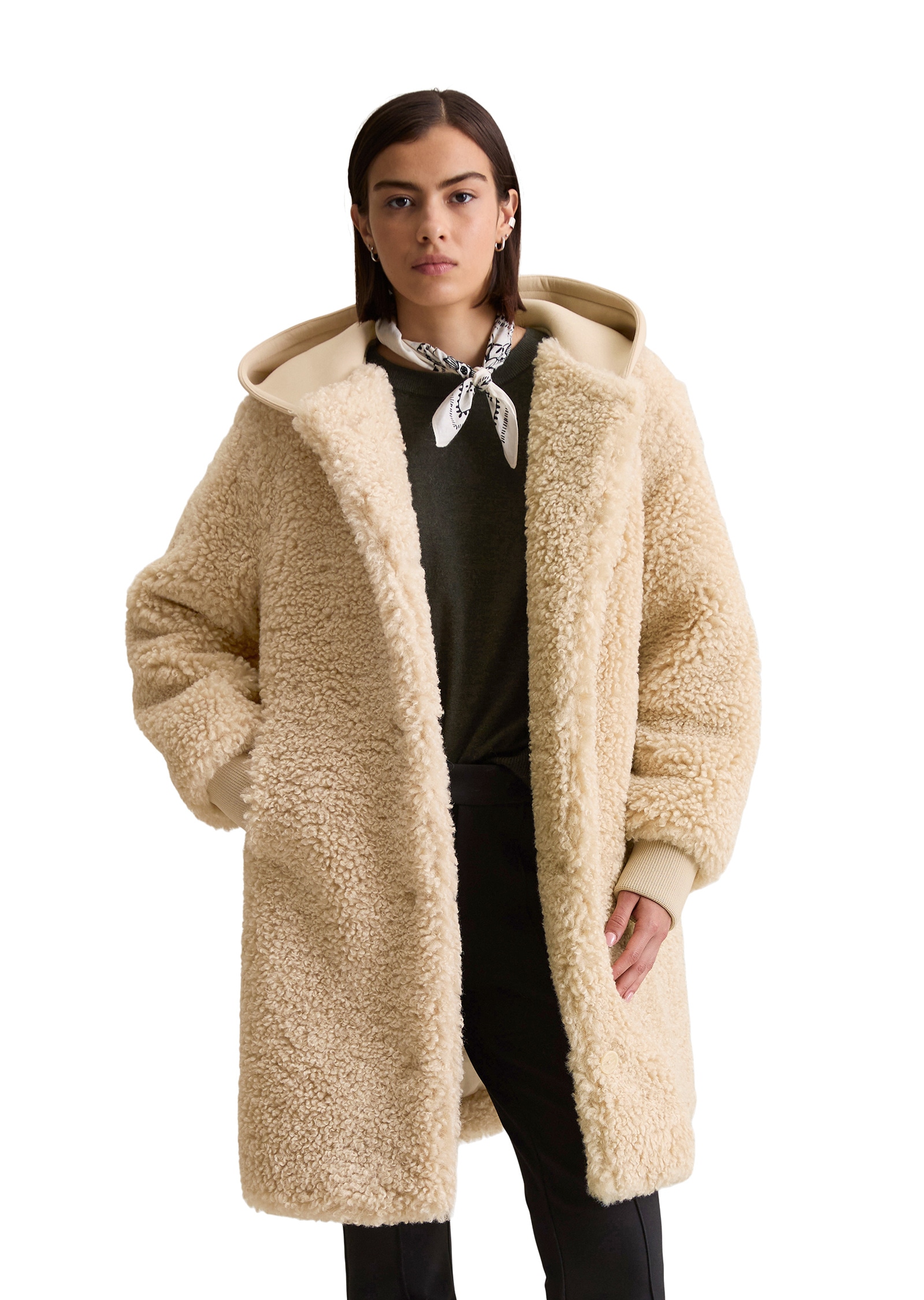 Marc O'Polo DENIM Fellimitatmantel »mit Scuba-Jersey-Kapuze«