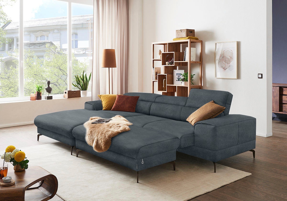 W.SCHILLIG Ecksofa »piedroo, Designsofa mit tollem Sitzkomfort, elegant und bequem, L-Form«, Kopfteilverstellung, wahlweise mit Sitztiefenverstellung, Breite 303cm