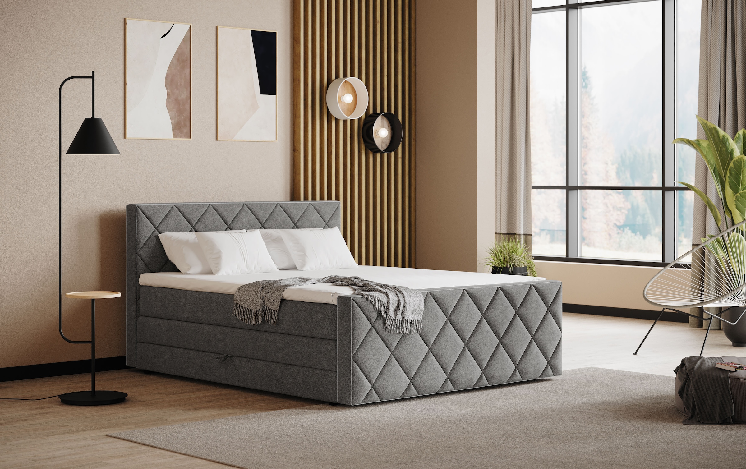 COTTA Boxspringbett "Tower inkl. Bettkasten, mit Keder in abgesetzter Farbe" in verschiedenen Breiten, Härtegraden und Farben erhältlich