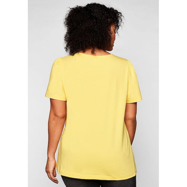 Sheego T-Shirt »Große Größen«, mit leichten Puffärmeln und kurzer  Knopfleiste für kaufen | BAUR