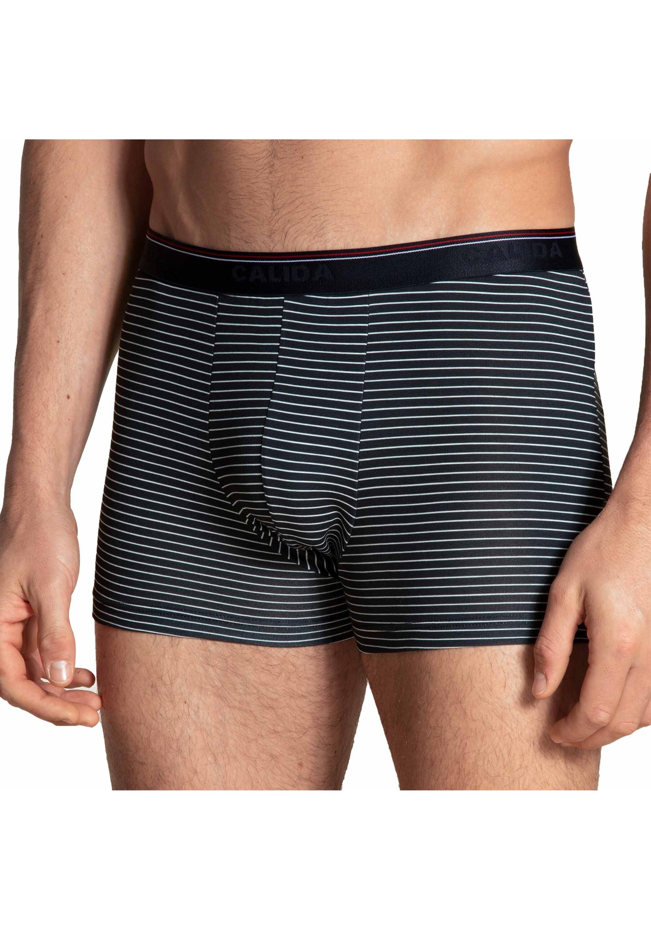 Boxershorts CALIDA "Boxershort New Boxer Natural Benefit 3P 3er Pack", Herren, Gr. 52-54, bunt (blau mix), Obermaterial: 95% Baumwolle CO. 5% Elasthan EL., Unterhosen 7