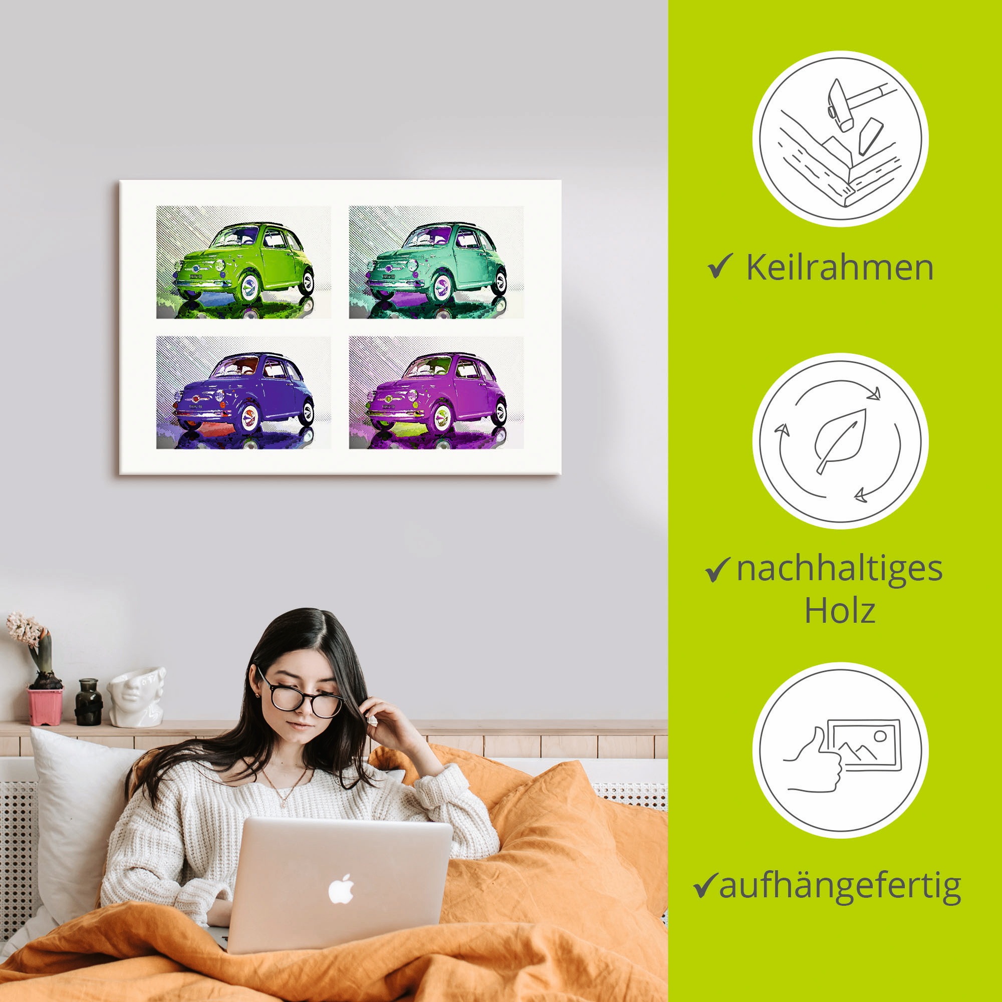Artland Leinwandbild »POP ART Der kleine italienische Freund«, Auto, (1 St.), auf Keilrahmen gespannt