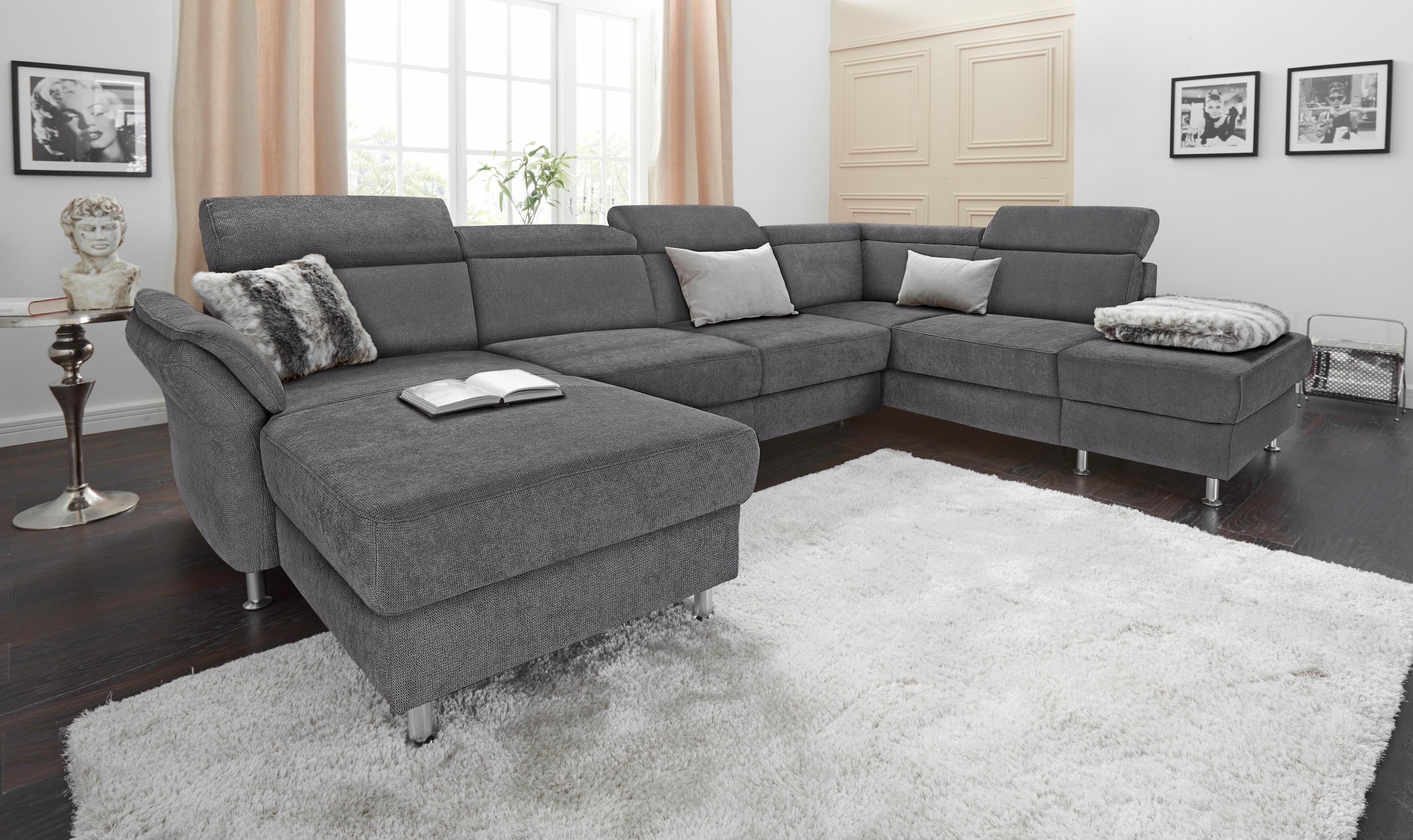 sit&more Wohnlandschaft "Avignon U-Form" optional Schlaffunktion & Stauraum, inklusive Kopfteilverstellung
