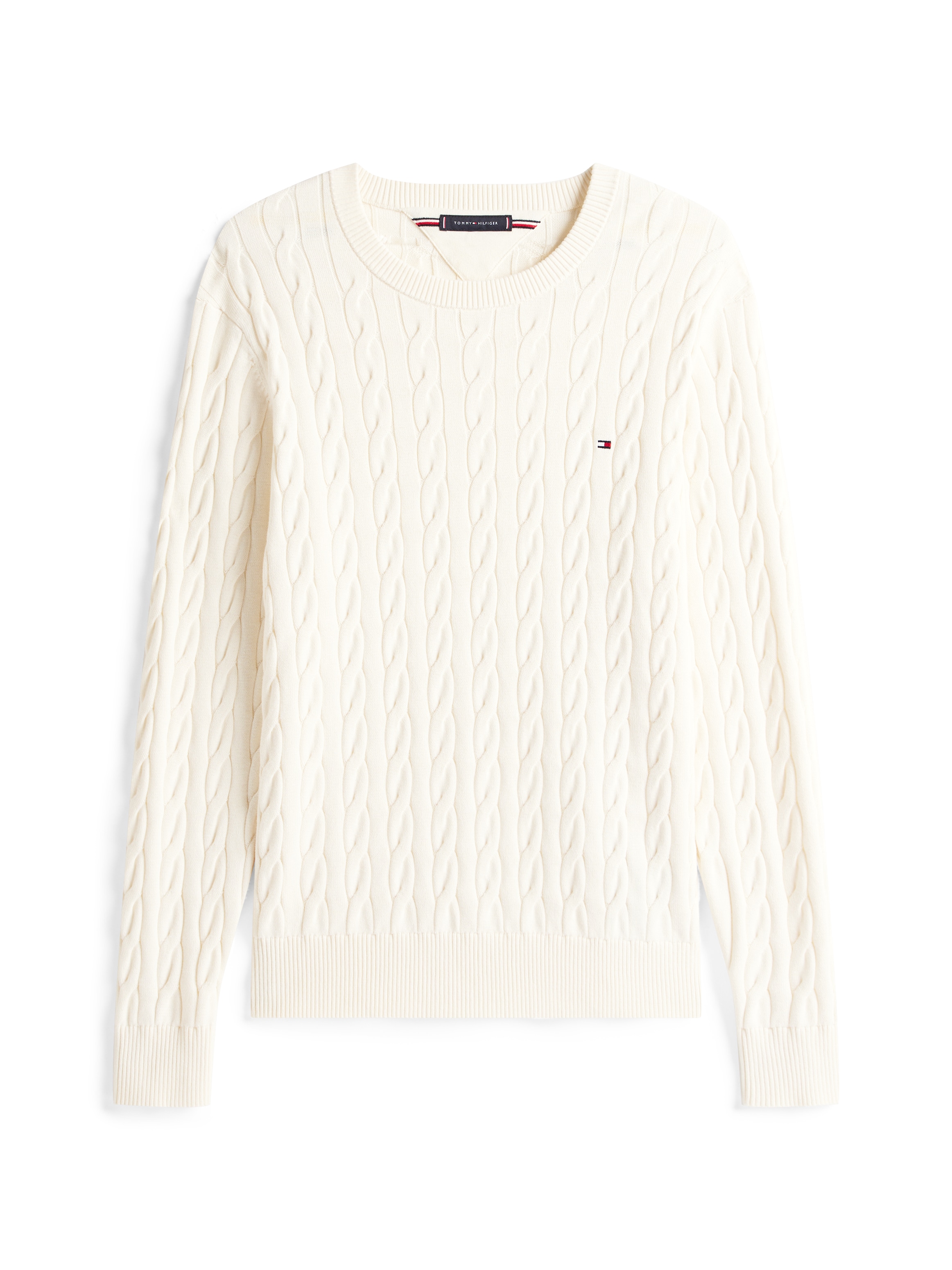 Tommy Hilfiger Strickpullover »CLASSIC CABLE CREW NECK mit Strukturstrick und Flaglabel« unifarben, casual, regular fit, Baumwolle, Rundhals