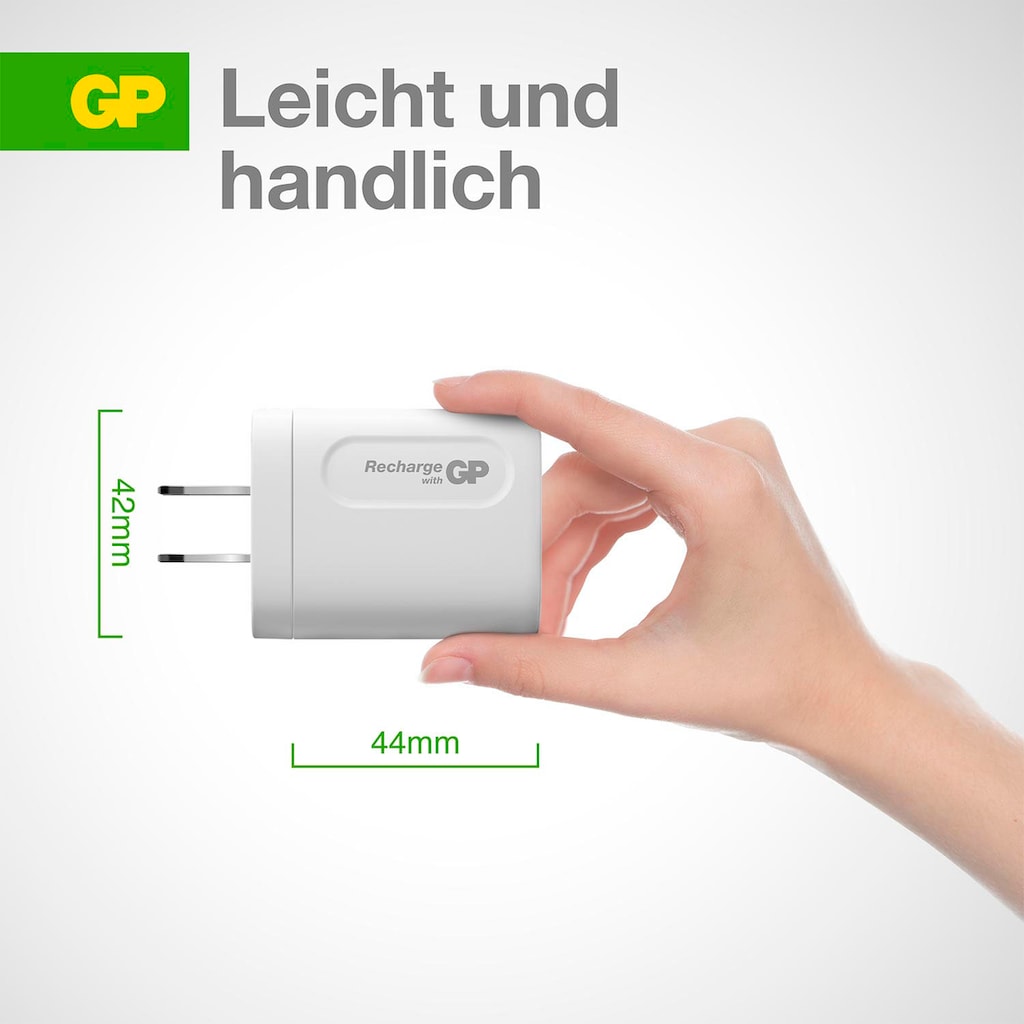 GP Batteries USB-Ladegerät »Steckerlader 20W PD 2 USB-Anschlüsse Typ A&C Inkl. int. Stecker«, ideal zum Laden von Smartphones, Tablets, Smartwaches, Kopfhörern uvm