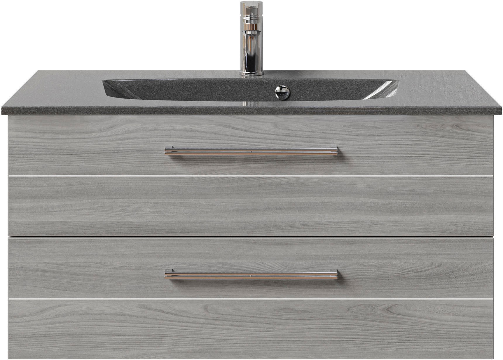 Saphir Badmöbel-Set »Serie 6025 2-teilig Mineralmarmor-Waschtisch mit LED-Spiegelschrank«, (2 St.), Waschplatz 97 cm breit, 2 Schubladen, 3 Spiegel-Türen, inkl Türdämpfer