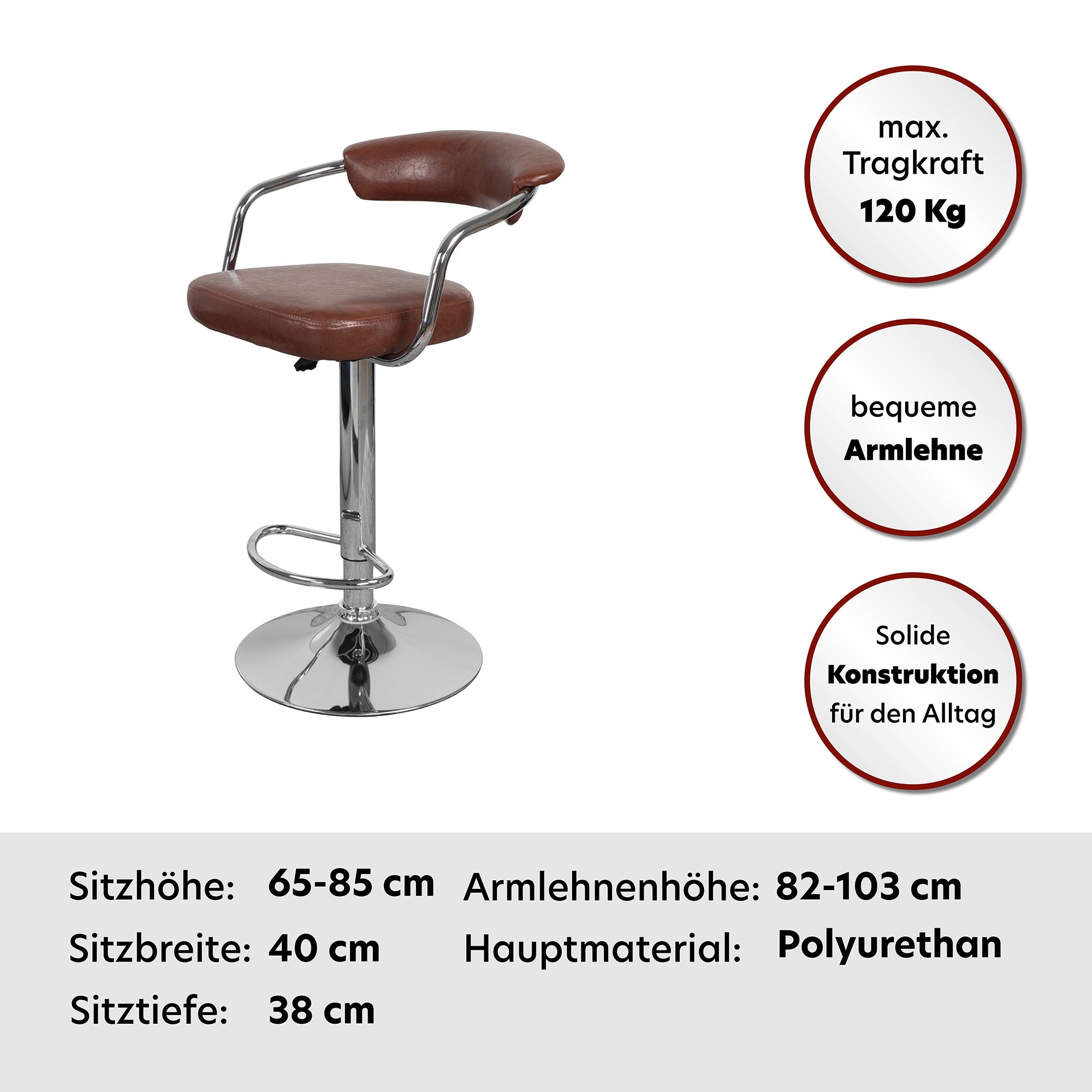 Kayoom Hochstuhl »Barstuhl Midnight 525 2er-Set, in Leder-Optik, Barhocker«, (Set), 2 St., pflegeleicht, höhenverstellbar, komfortabel, drehbar