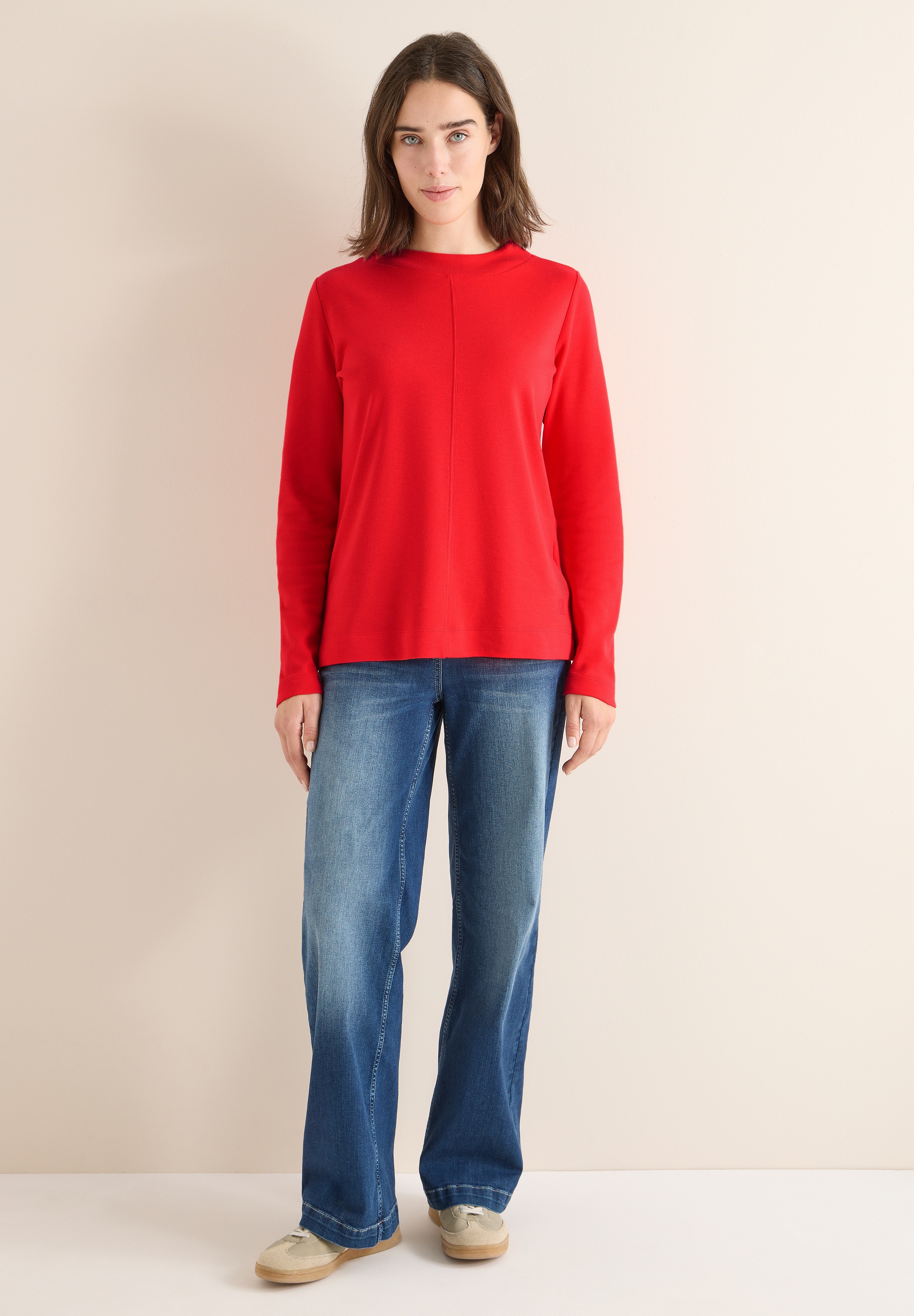 Langarmshirt CECIL, Damen, Gr. S (38), pumkin orange, Web, 50% Baumwolle, 50% Modal, unifarben, comfort fit normal, hoch geschlossener Ausschnitt, Bündchen, Shirts Langarmshirt, in Unifarbe 2
