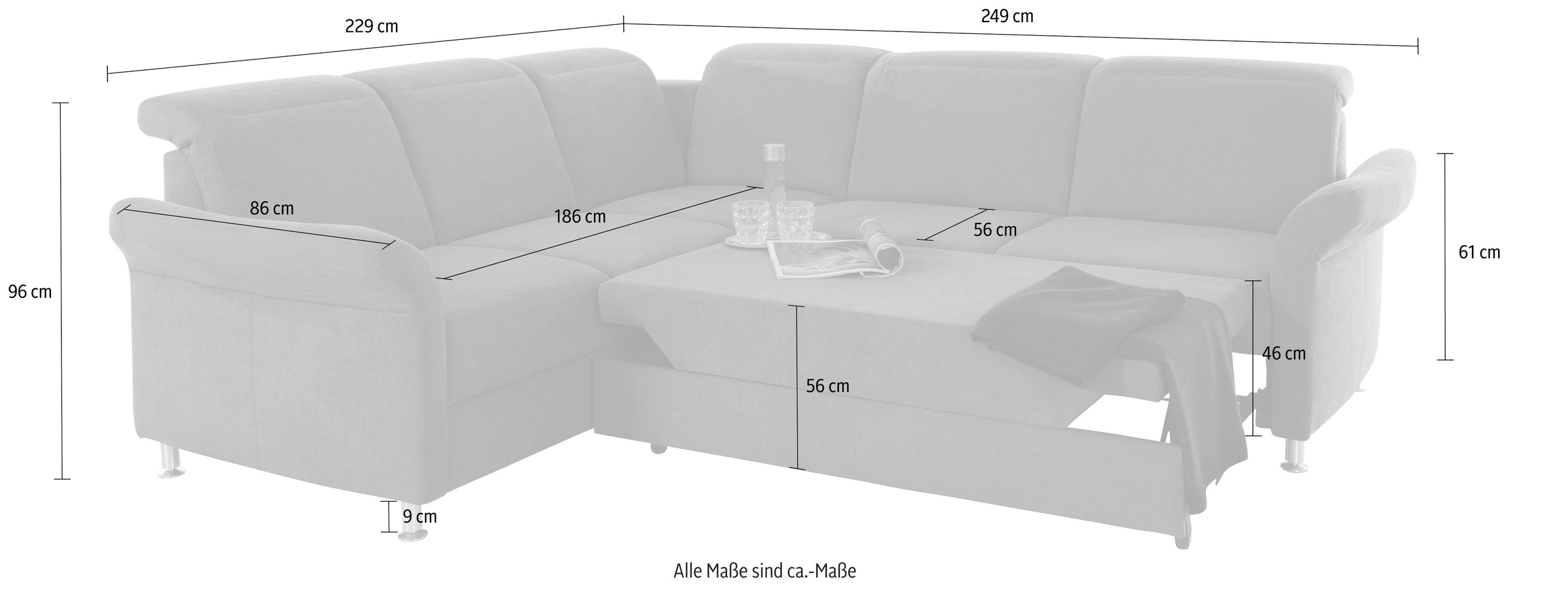 sit&more Ecksofa »Darwin L-Form«, inklusive Federkern, wahlweise mit Kopfteilverstellung, Bettfunktion