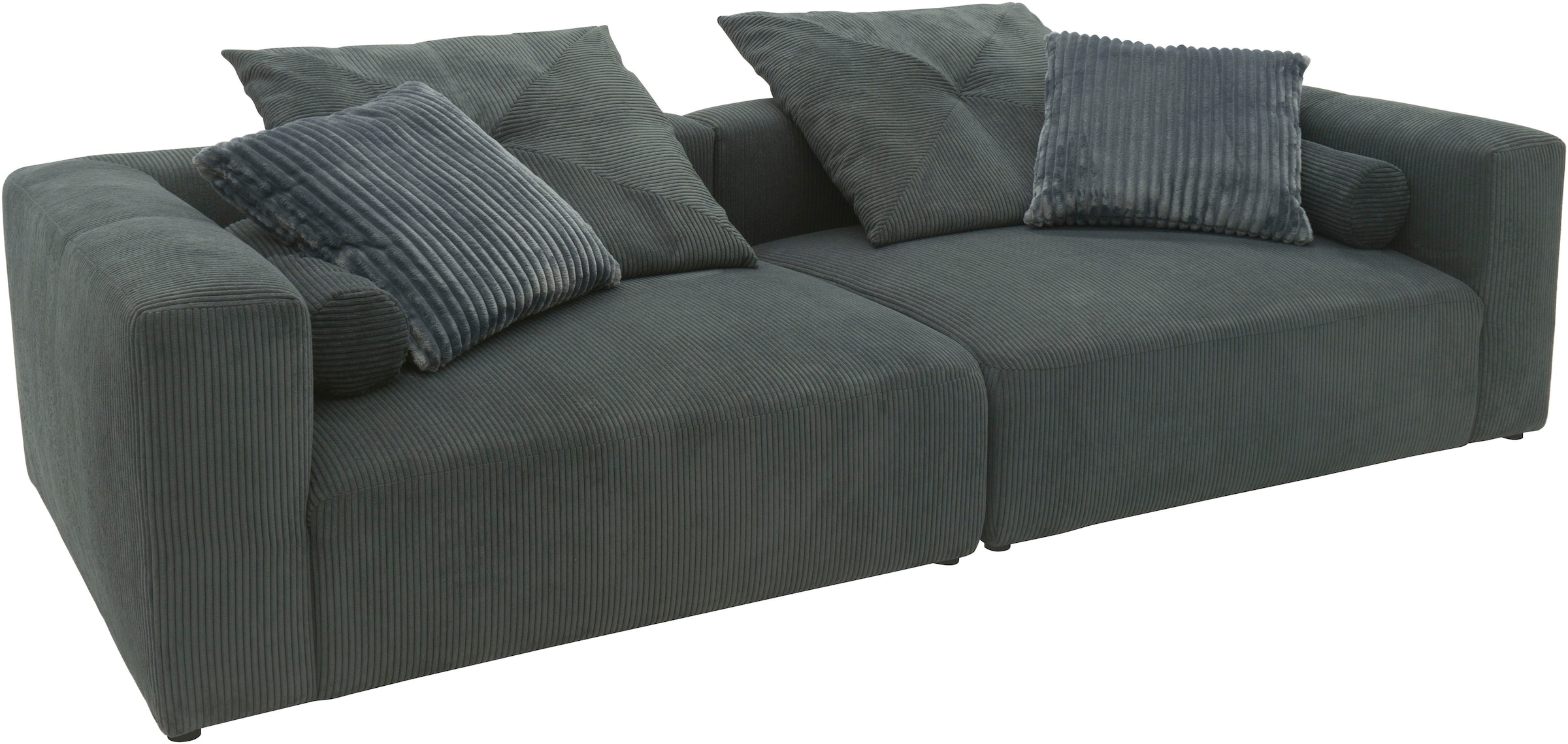 INOSIGN Big-Sofa »Suyana mit Federkern, B/T/H: 304/135/69 cm, Zierkissen + Kissenrollen«, grosszügiges, gemütliches Megasofa, viel Platz zum Relaxen, Cord-Bezug