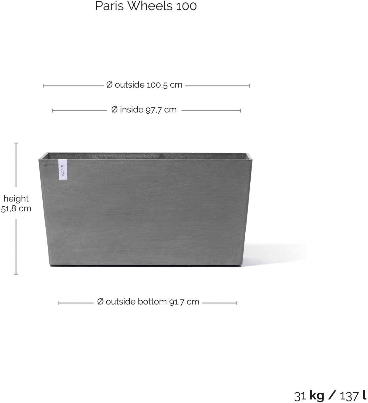 ECOPOTS Blumentopf »Paris« BxTxH: 100x40x50 cm