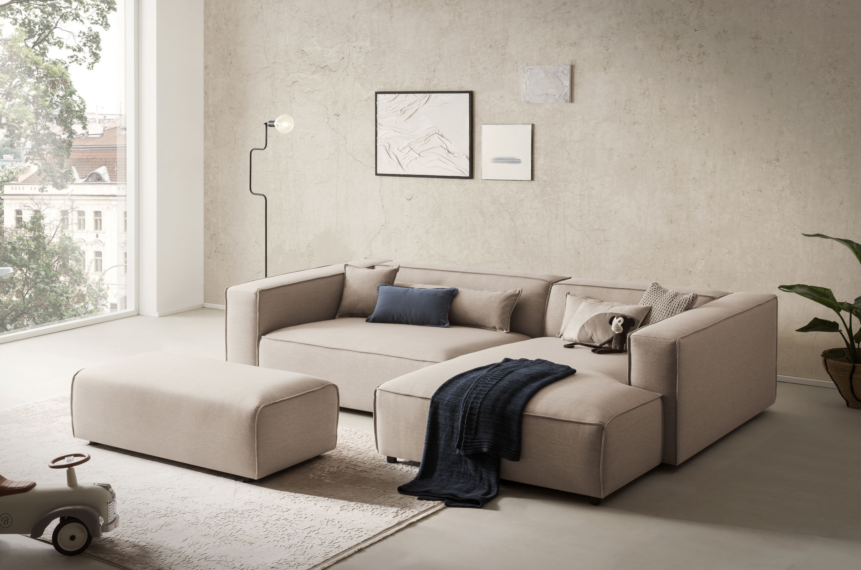 LeGer Home by Lena Gercke Ecksofa "PIARA XXL Struktur u. Leinenoptik, L-Form, Schlaffunktion" Hocker stellbar zum Schlafsofa (Krokodilverbinder), tiefe Sitzfläche