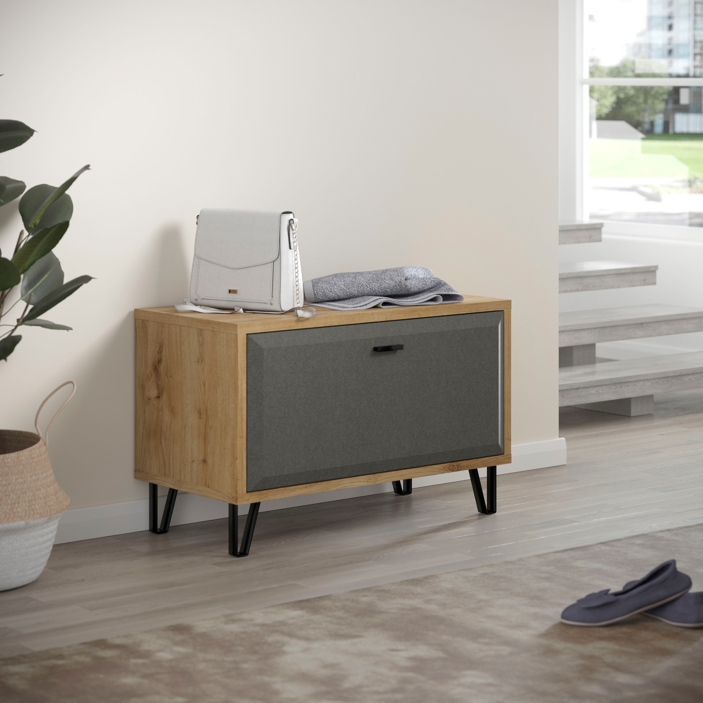 PLACES OF STYLE Sitzbank »Belva« 1 Stk. tlg. Flurbank mit einer Klappe - verstellbarer Boden - (B/T/H) 79/42/51 cm