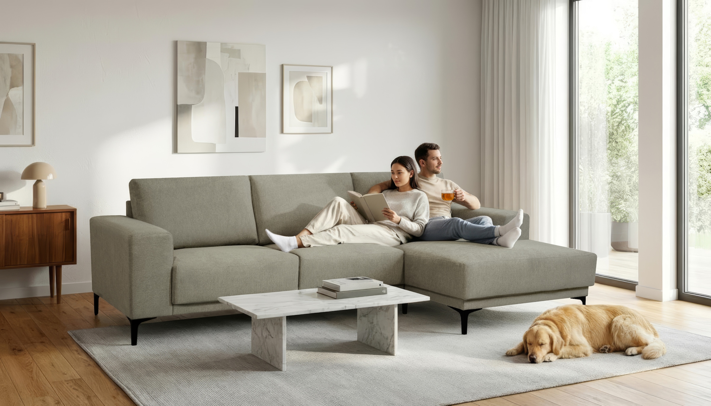 OTTO home Ecksofa "Xander, L-Form" Breite 280 cm, Soft-Touch Chenille, schwarze Metallfüße