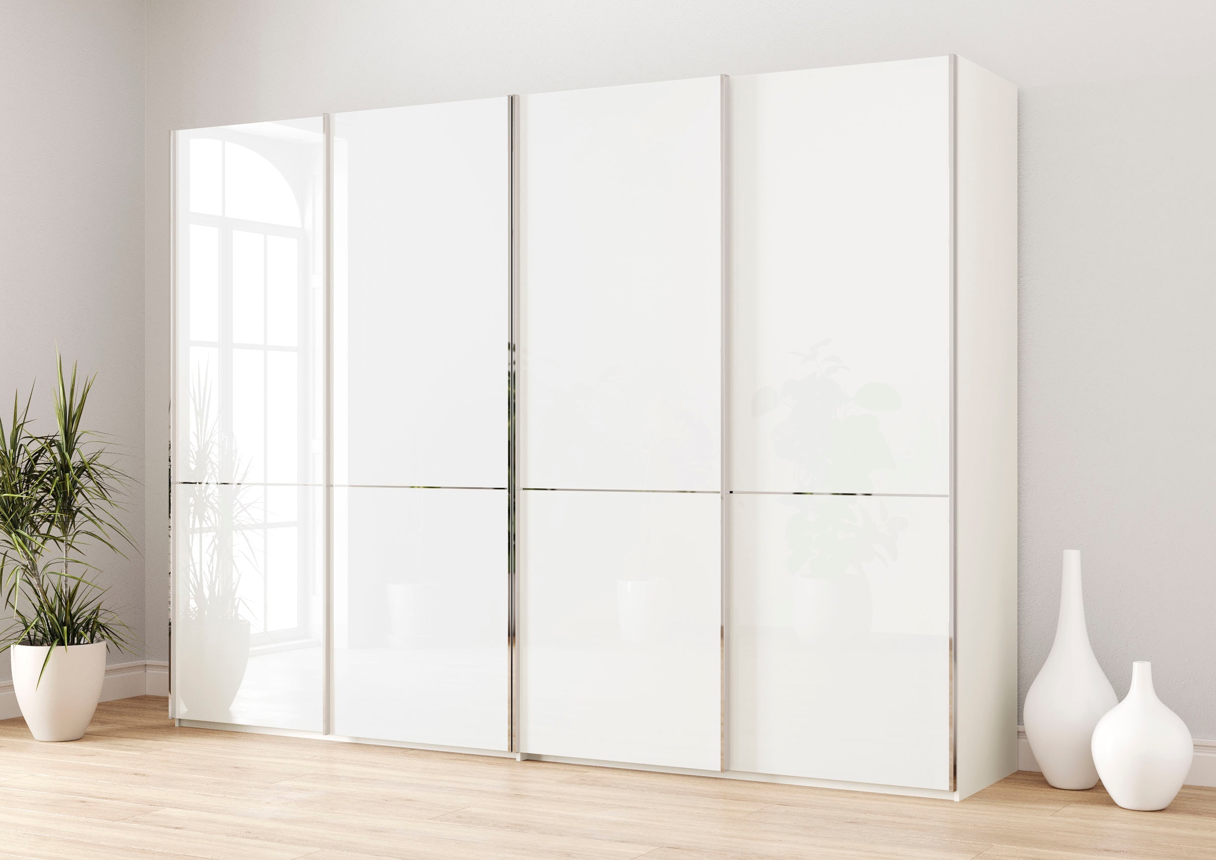 Musterring Schwebetürenschrank "Imola W" inkl. Einlegeböden und Kleiderstangen, mit Glastüren und Aufleistungen