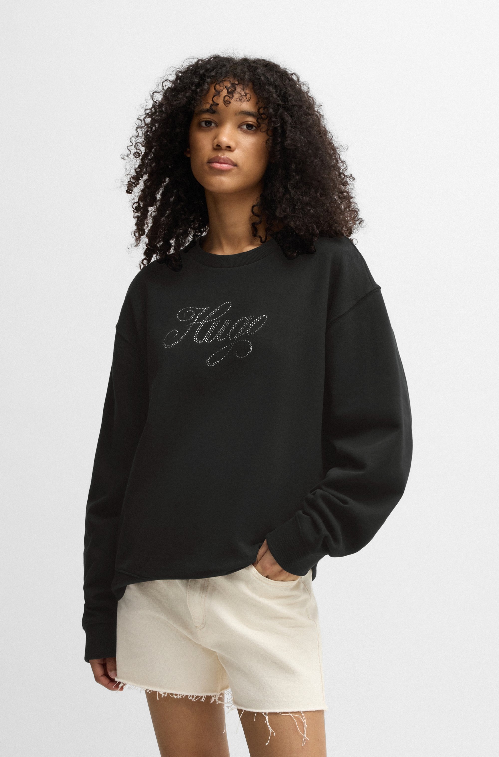 HUGO Blue Sweatshirt "Oversized Crew", mit Flower Backprint, Straß Logo Pri günstig online kaufen