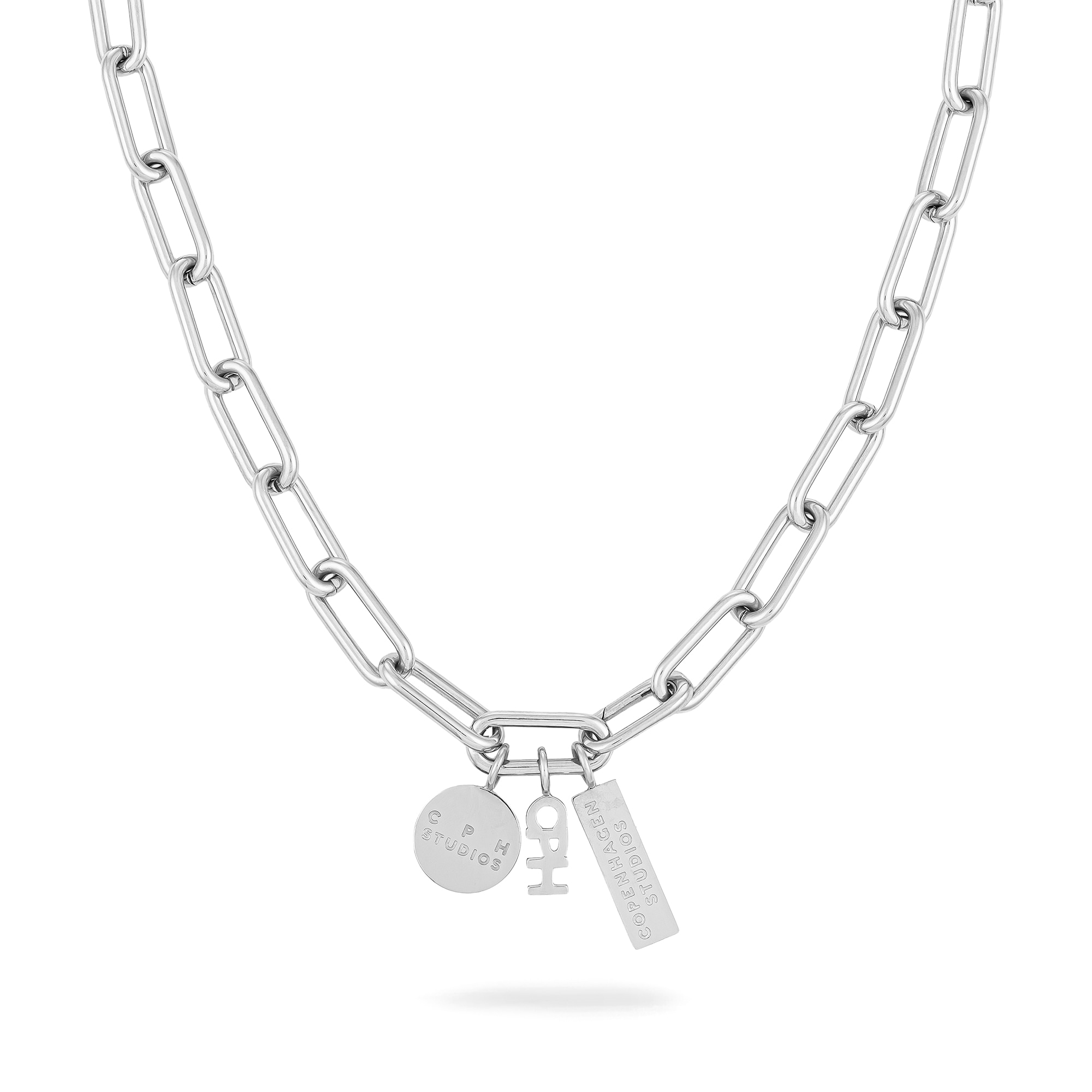 Kette mit Anhänger COPENHAGEN STUDIOS "Schmuck Geschenk Edelstahl Halskette Bold Link", edelstahlfarben, Halsketten, Damen, Edelstahl, L: 50 B: 5mm, B:5mm