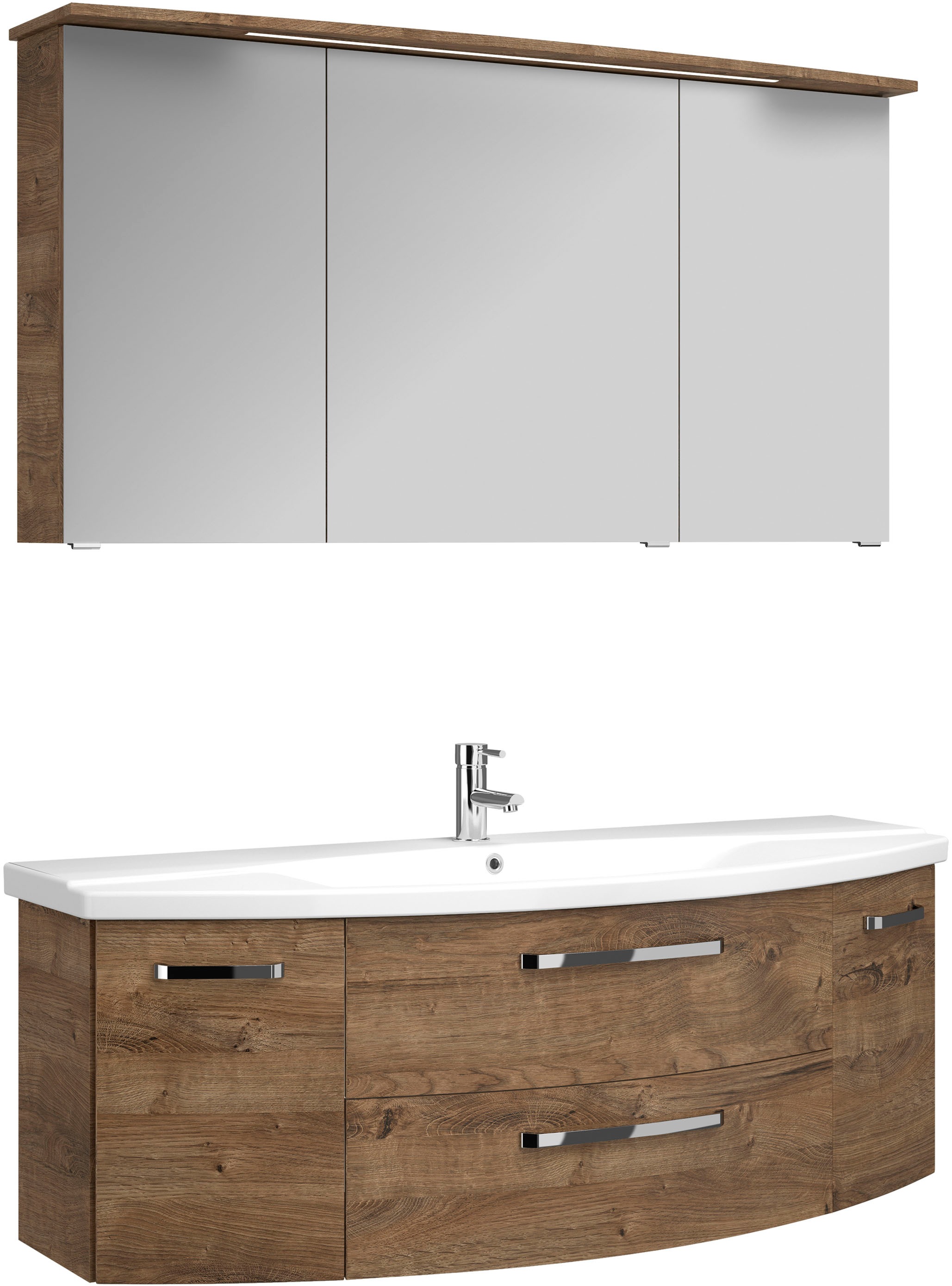 Saphir Badmöbel-Set »Serie 4010 2-teilig Keramik-Waschtisch mit LED-Spiegelschrank«, (Set), Badezimmer Set 144 cm breit, inkl. Türdämpfer, 5 Türen, 2 Schubladen