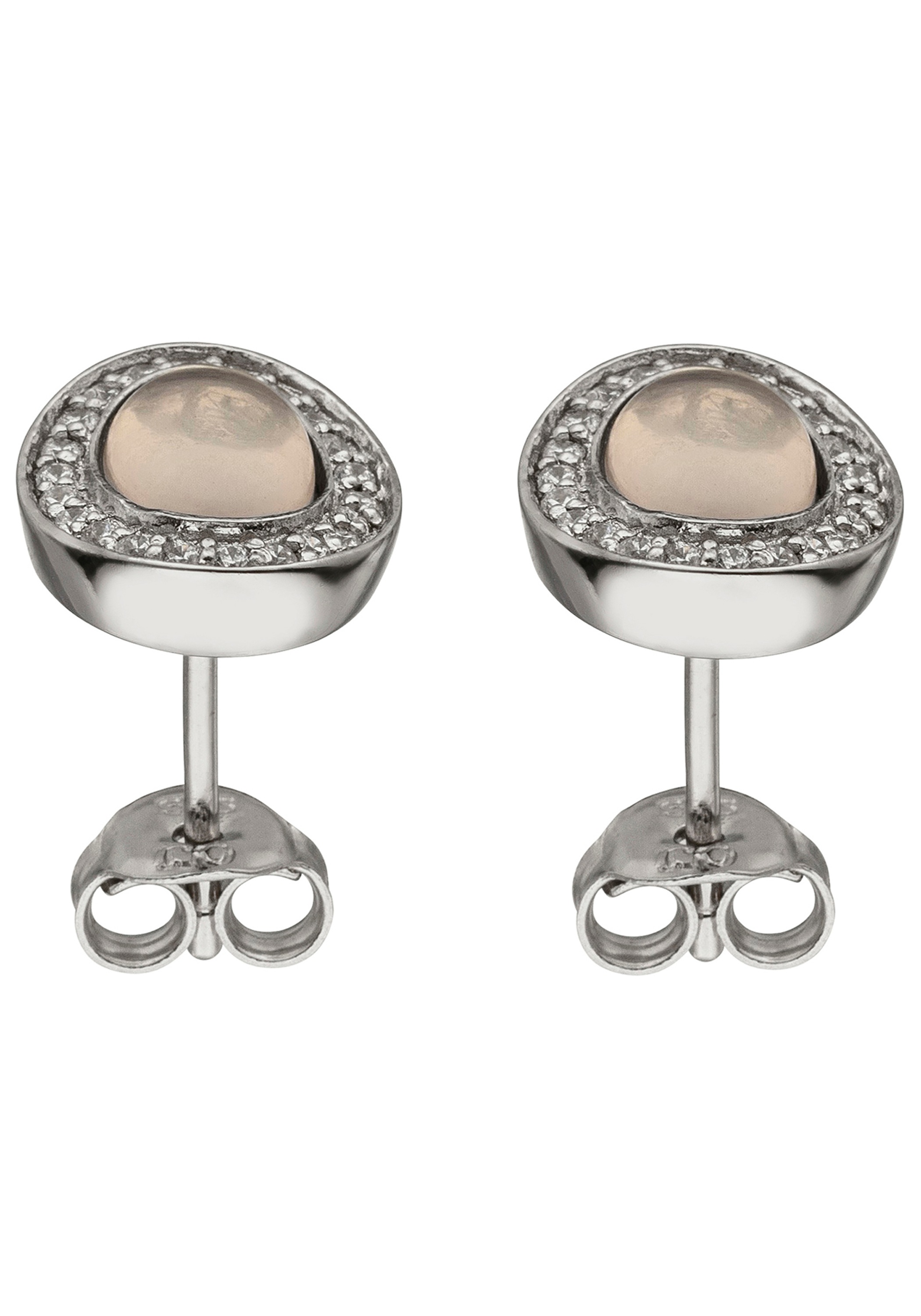 JOBO Paar Ohrstecker »Ovale Ohrringe mit Rosenquarz und 44 Zirkonia« 925 Silber