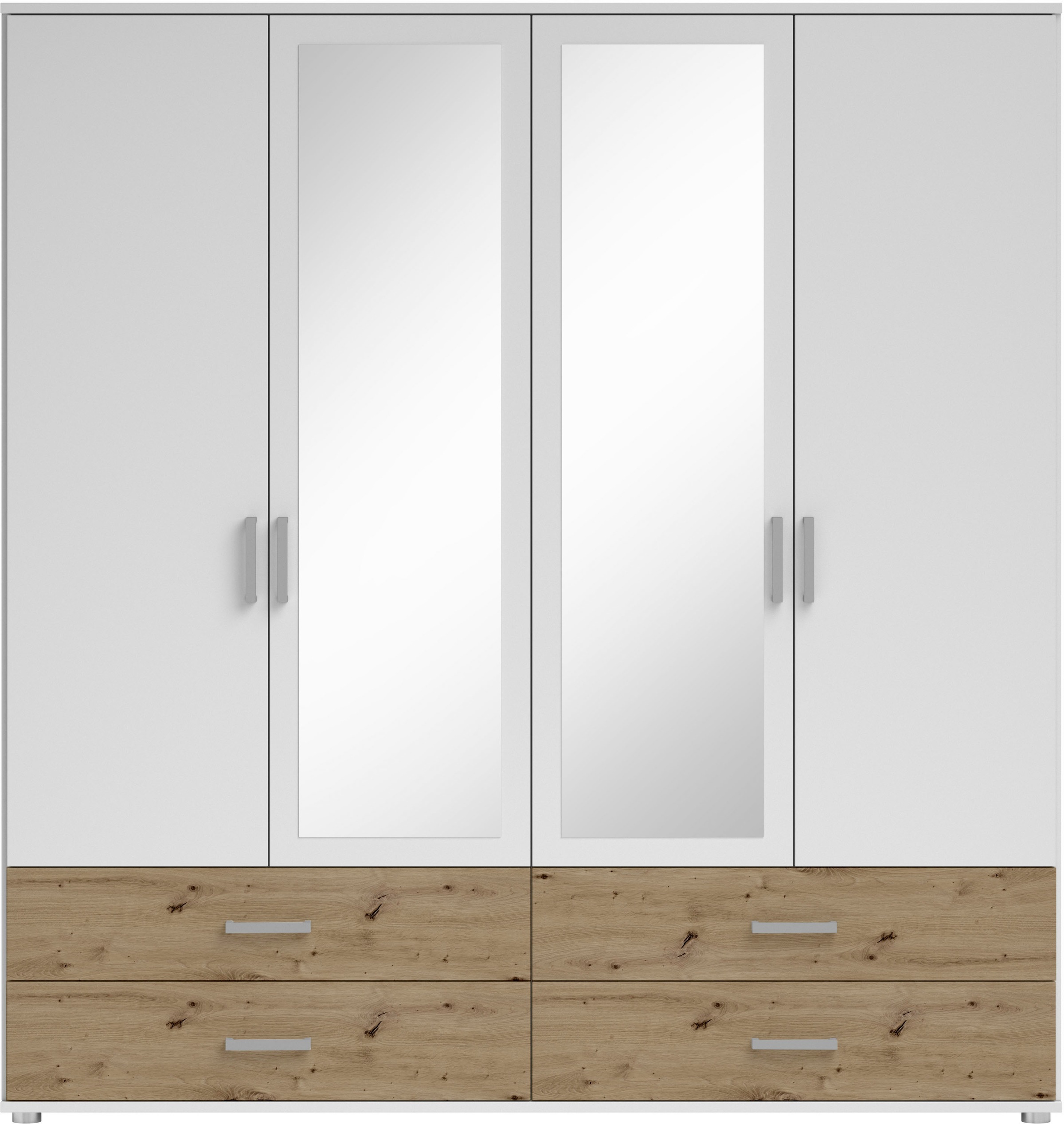 Schlafkontor Drehtürenschrank »Ivar Kleiderschrank mit Spiegel«, inklusive 2 Spiegeltüren und 2 farblich abgesetzten Schubkästen