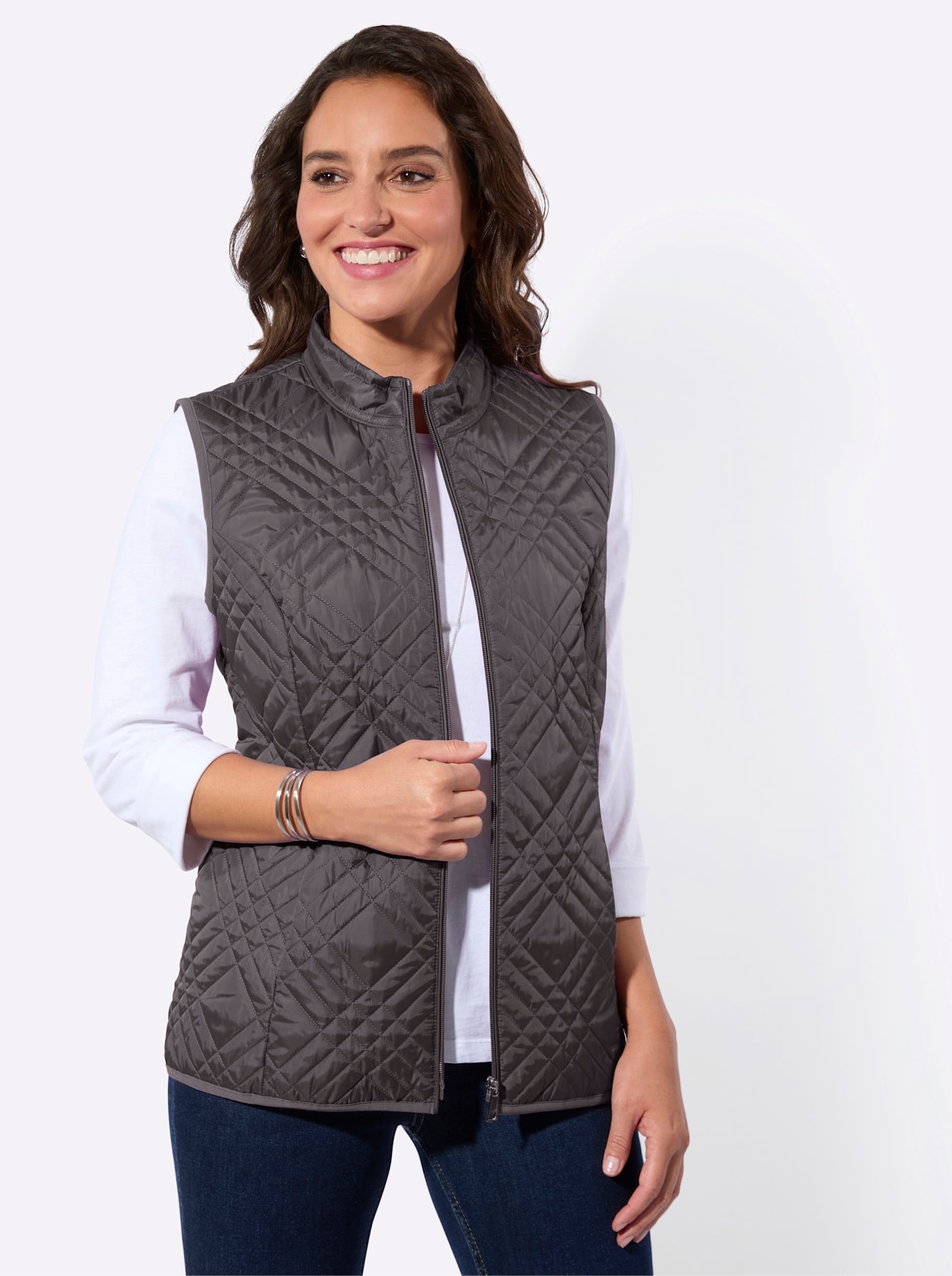 Steppweste CASUAL LOOKS, Damen, Gr. 36, anthrazit, 100% Polyester, Wattierung:100% Polyester, unifarben, Westen Steppweste