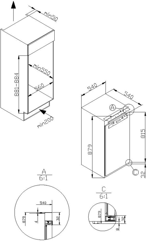 Amica Einbaukühlgefrierkombination »EKSX 361 905« 87,1 cm hoch 54 cm breit Tür-Offen-Alarm
