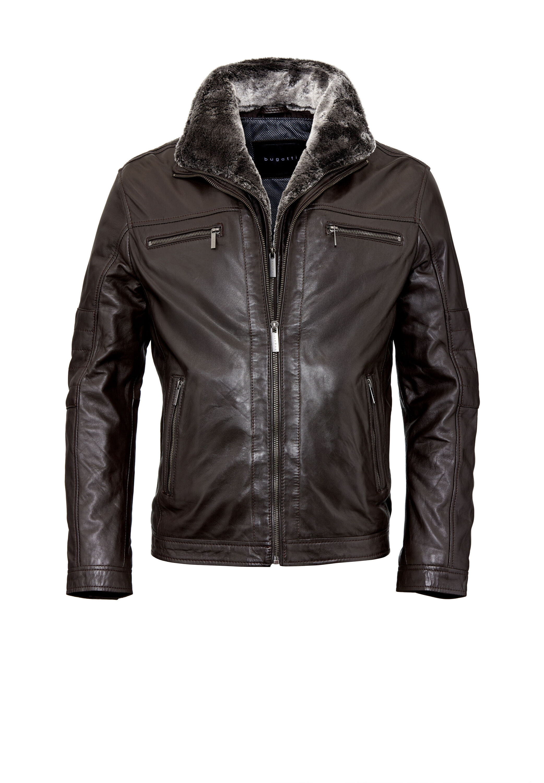 bugatti Lederjacke "BUHEAVEN" ohne Kapuze mit Reißverschlusstaschen