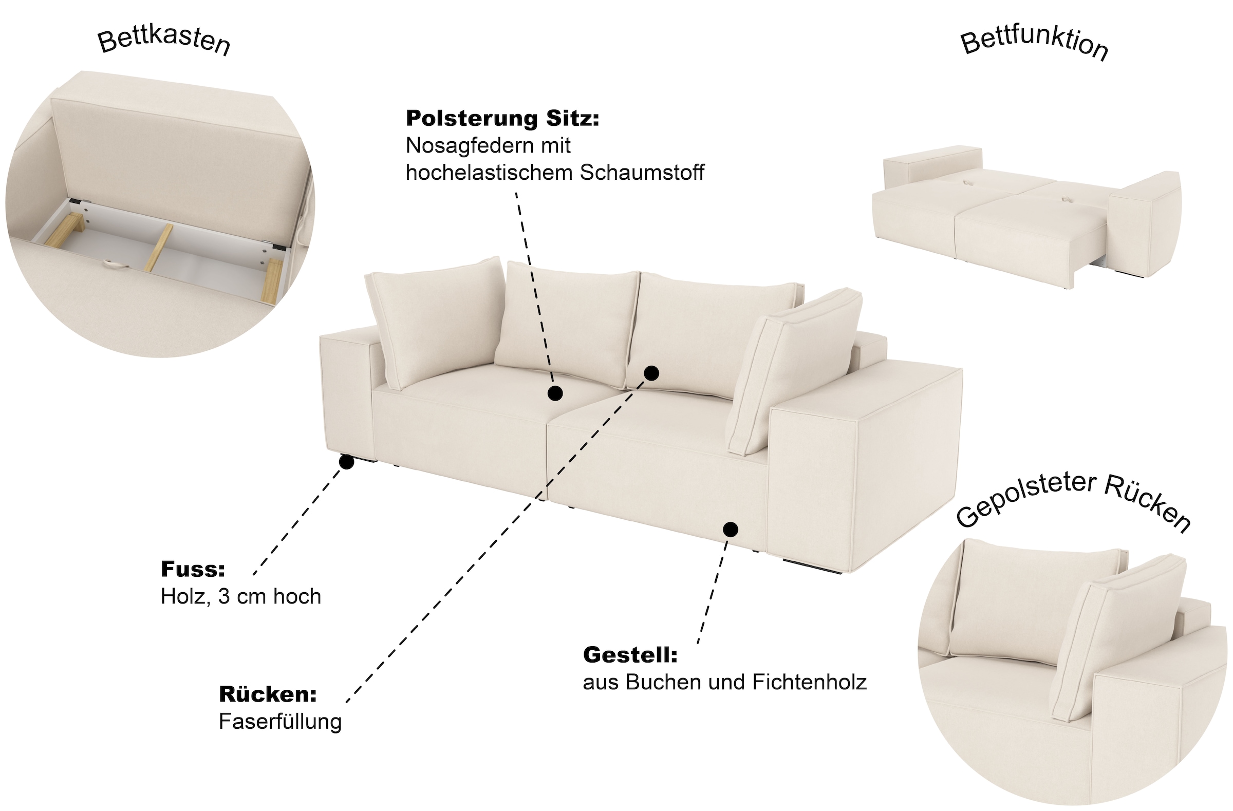 OTTO home Big-Sofa »Conor XL, B: 268cm, Liegefläche: 138 x 194 cm, in Cord und Velours« Schlafsofa mit Schlaffunktion und Bettkasten