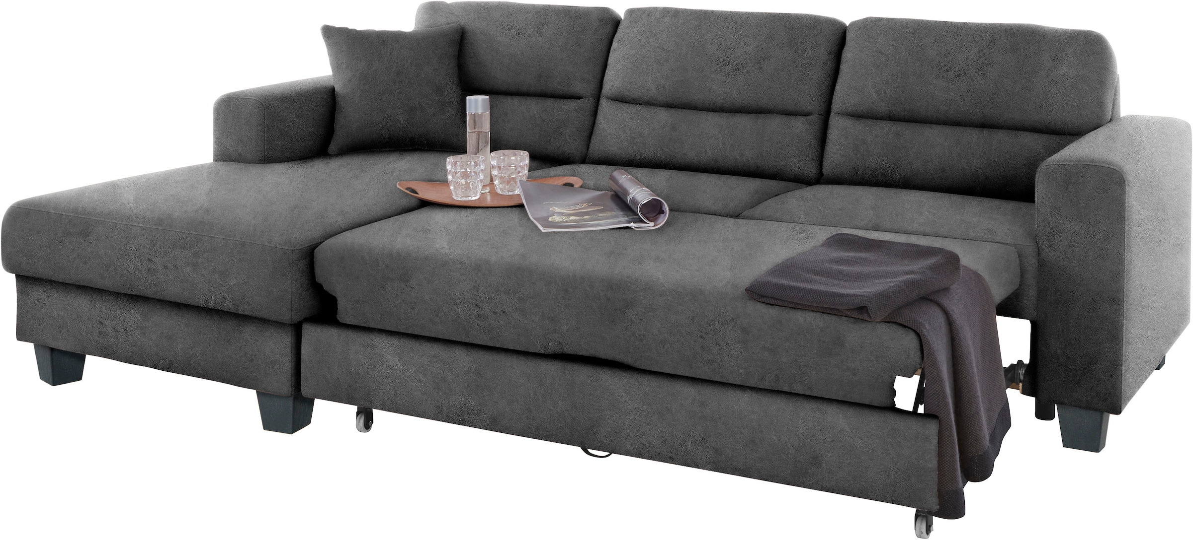 TRENDMANUFAKTUR Ecksofa »Chamber, zeitlos und modern, bequem mit hohem Sitzkomfort, L-Form«, inklusive einer Kopfstütze, wahlweise mit Schlaffunktion