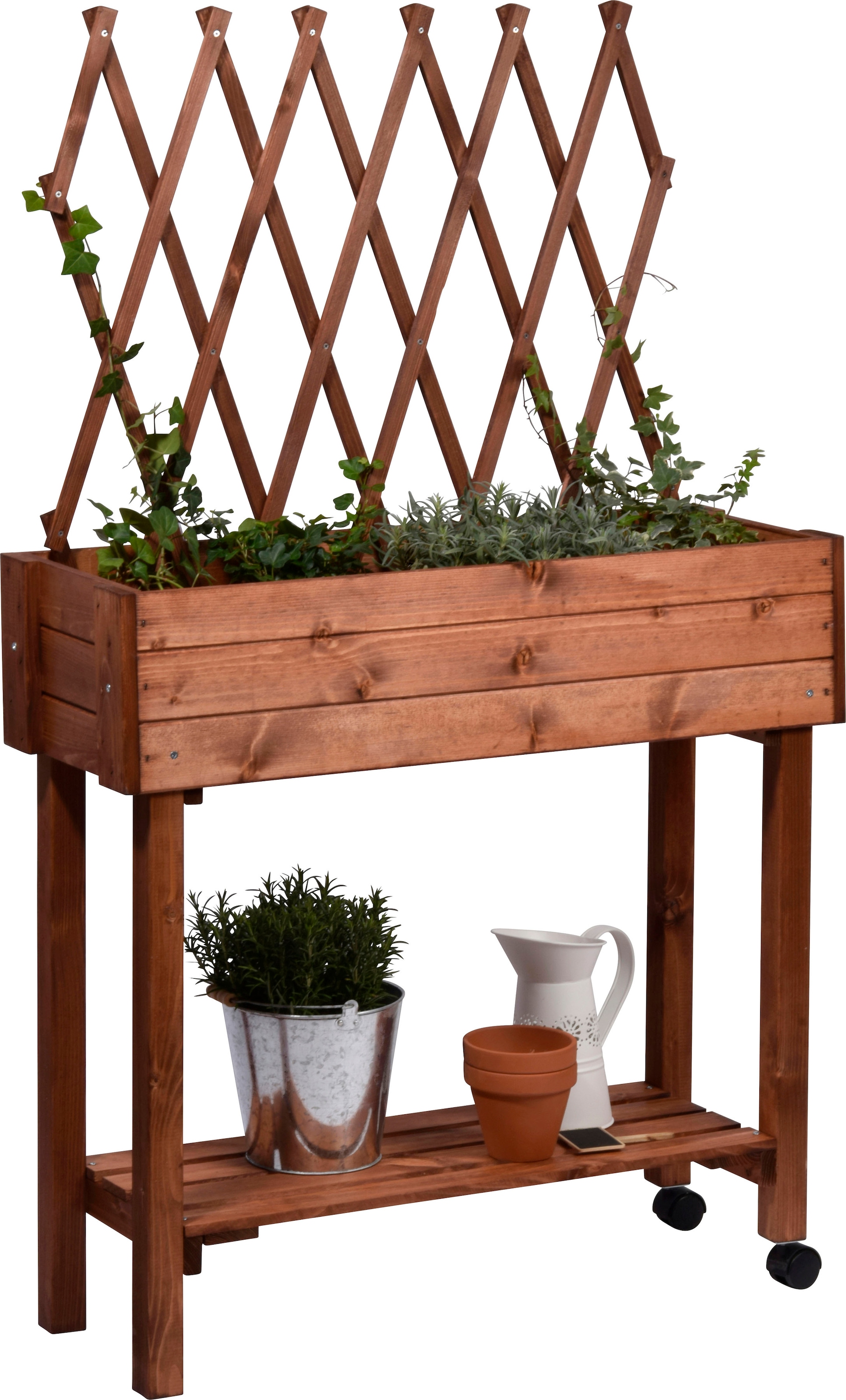 dobar Hochbeet rollbar, mit Rankgitter, braun