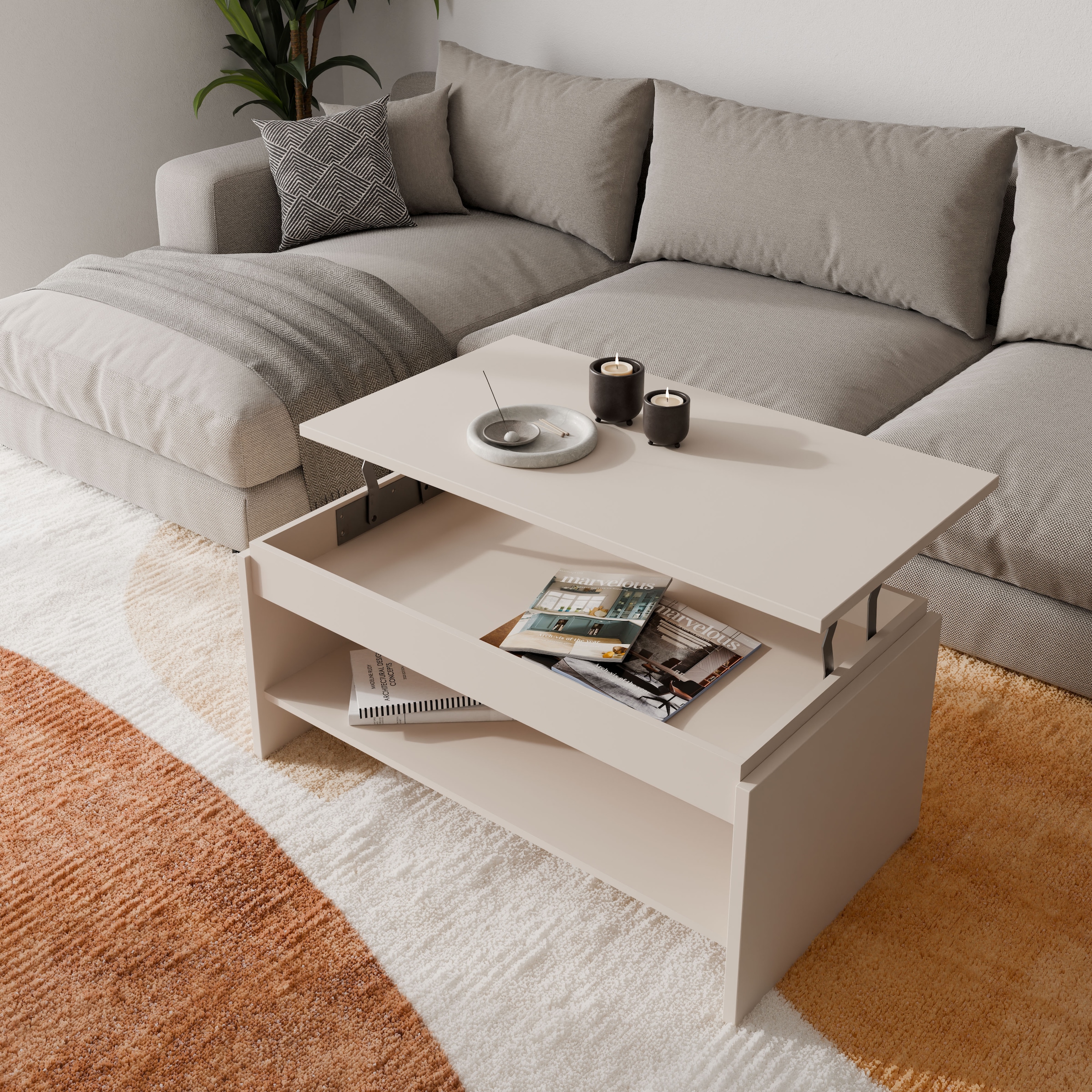 FORTE Couchtisch »Couchtisch, Ablage, Stauraum, als Esstisch nutzbar« höhenverstellbar, B/H/T 100/45,7/56 cm