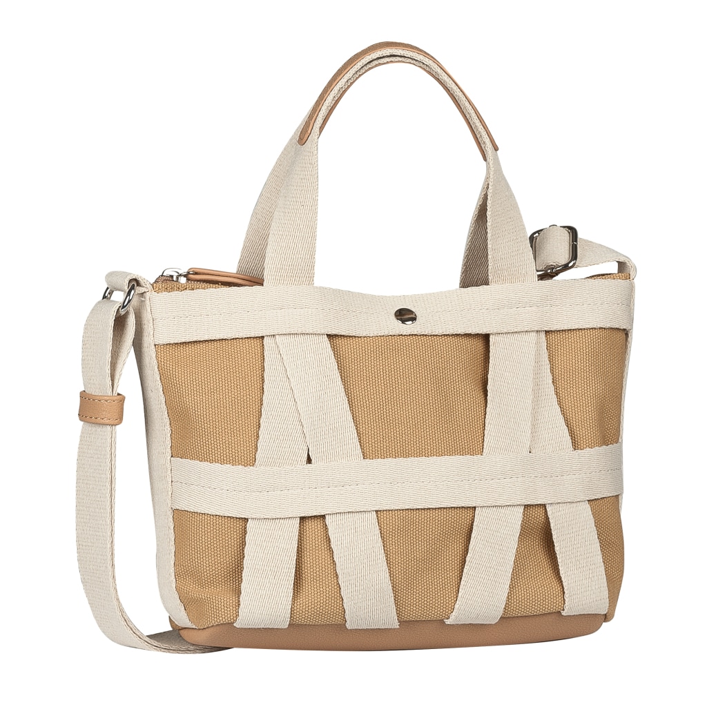 TOM TAILOR Denim Shopper "Jada" Damen Umhängetasche, Handtasche mit schückendem Gewebebandgitter