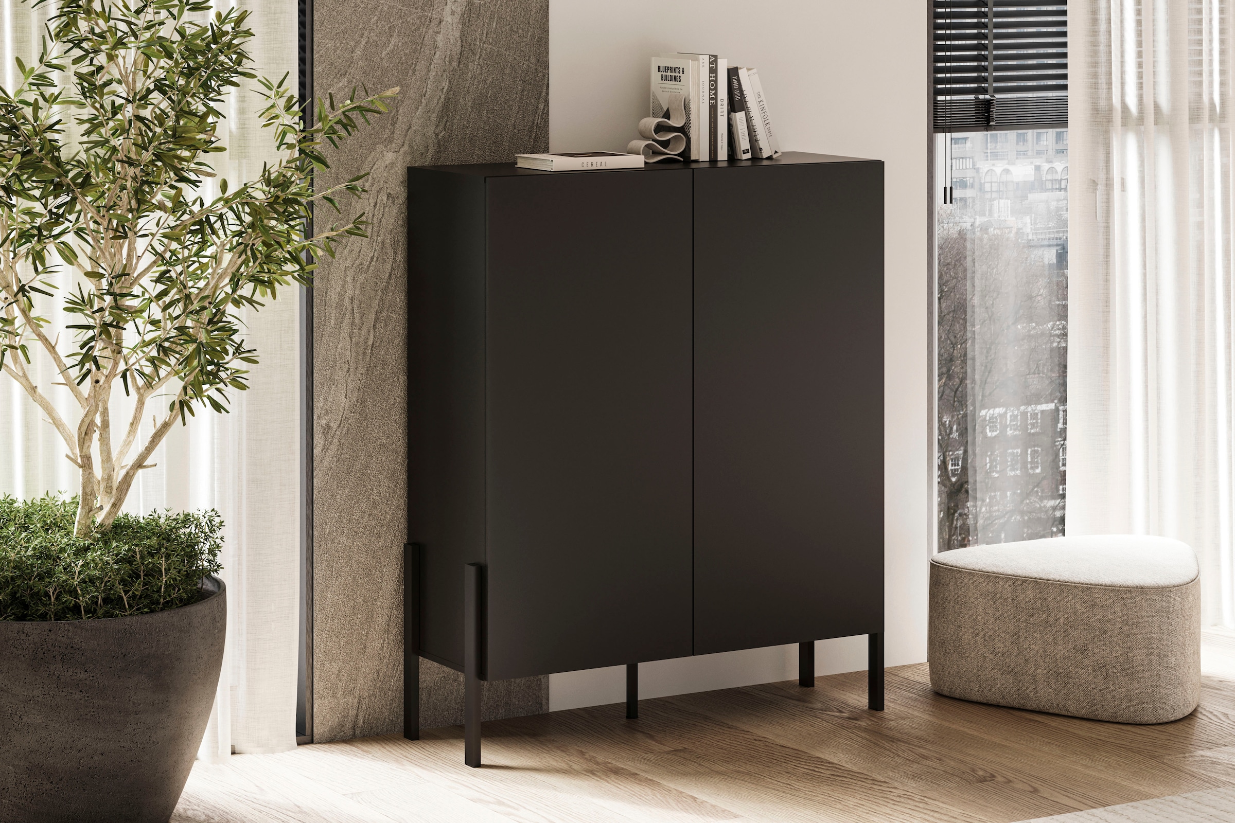 OTTO home Kommode »Jukon, Breite 110 cm, moderne grifflose Hochschrank, 2Türen« Highboard mit viel Stauraum, push-to-open-Funktion