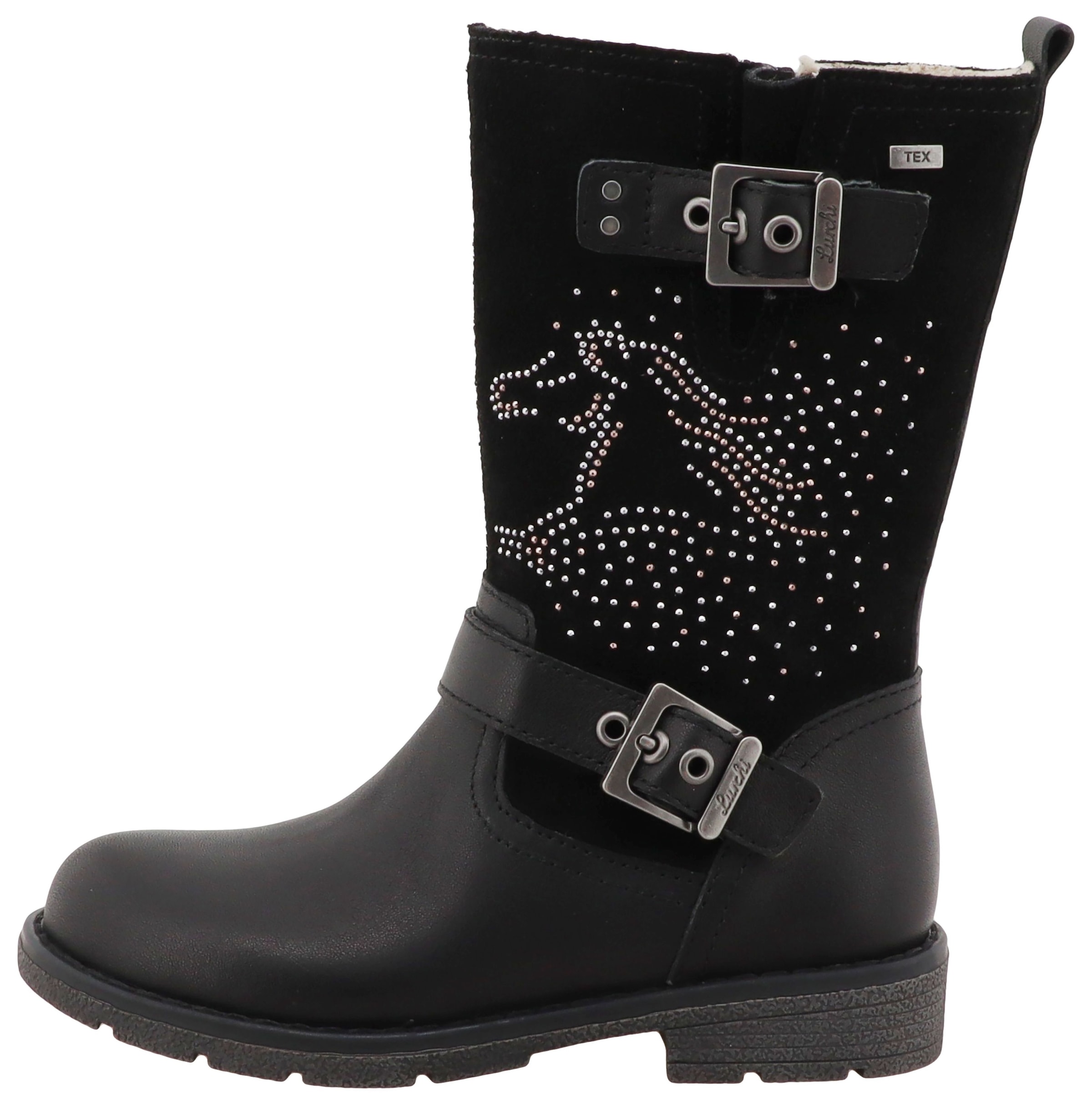 Lurchi Stiefel »Henriette1-TEX«  Langschaftstiefel, Nieten und Perdemotiv, Größenschablone zum Download