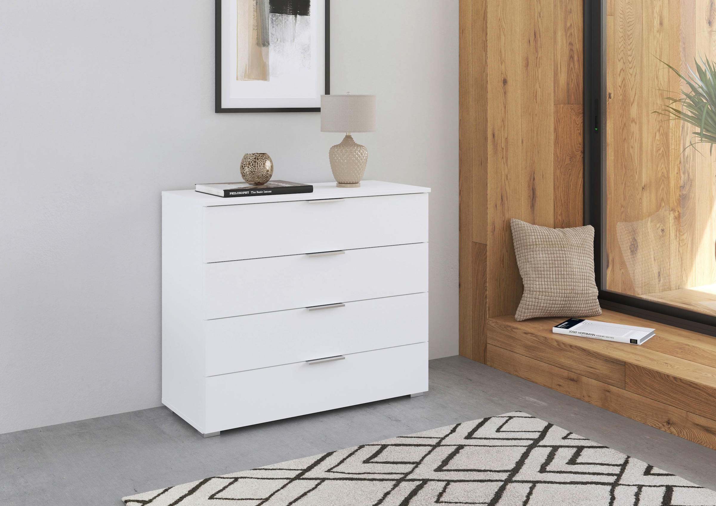 rauch Schubkastenkommode »Sideboard Schubladenkommode AGORDO mit Dekor- oder Hochglanzfront«, (in zwei Griff-Farben, Breite 80 cm), vier große und geräumige Schubladen mit viel Stauraum MADE IN GERMANY