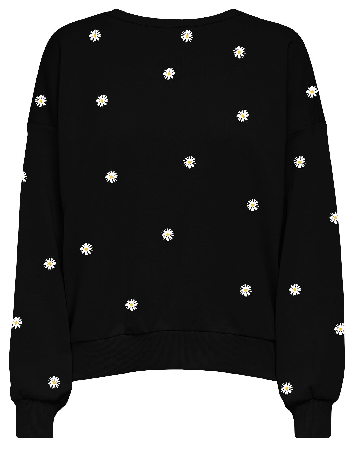 ONLY Onbrooke Long Sleeve Crewneck Sweatshirt Black Daisy Print M 6