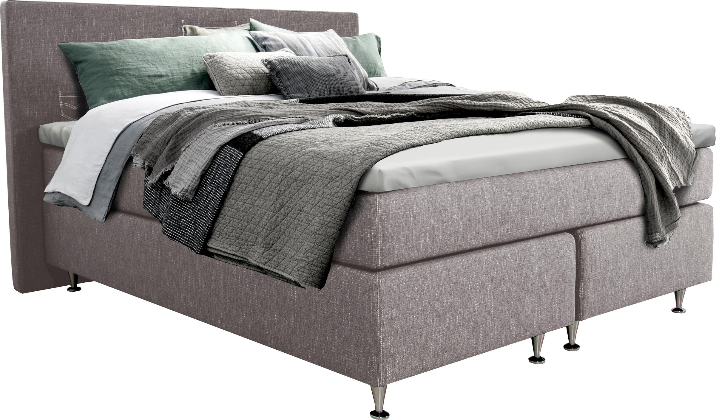 INOSIGN Boxspringbett »Zahara«, inkl. Topper, besonderes Highlight: aufgenähten Jeanstaschen - Optik