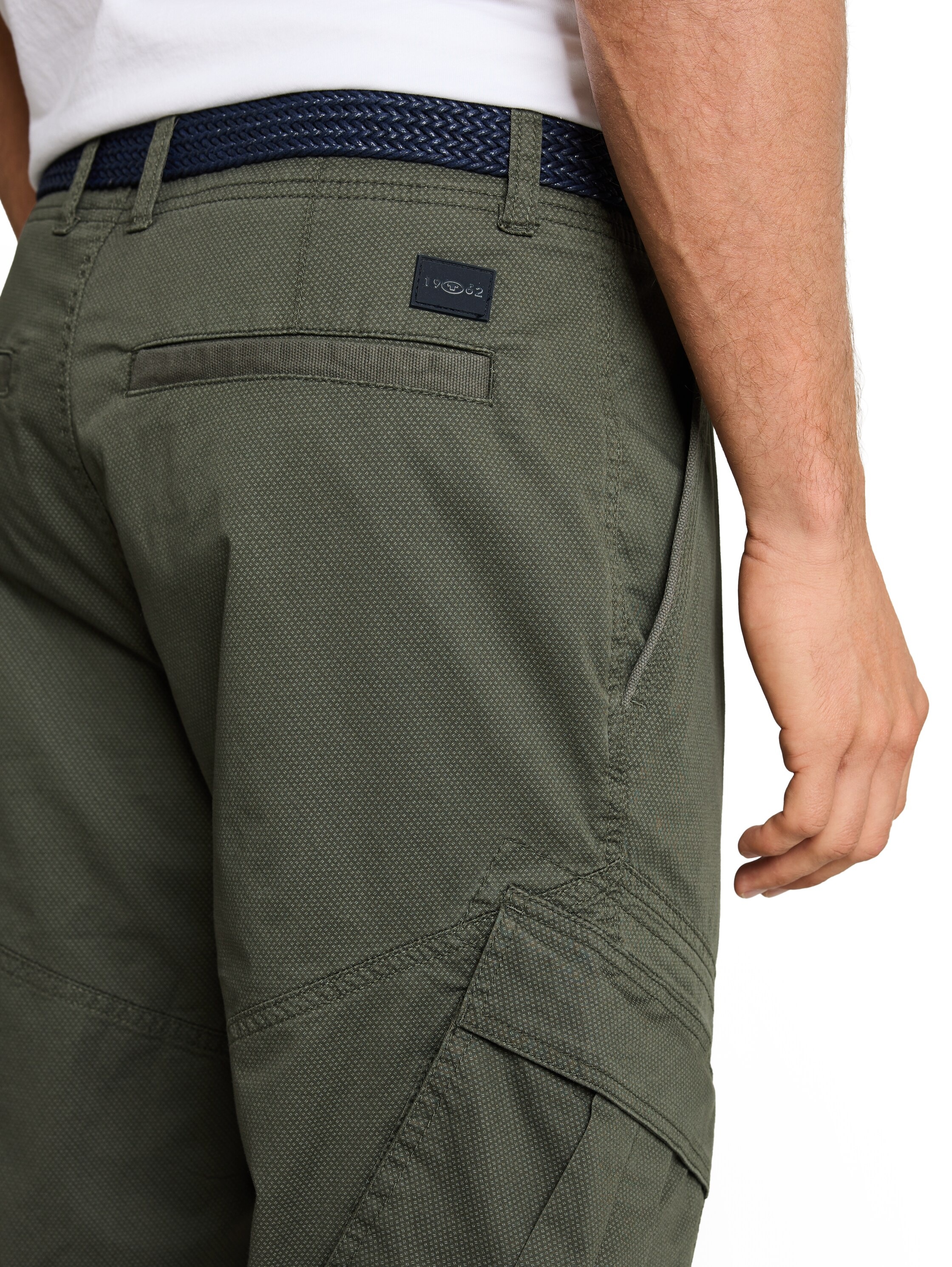 Cargoshorts TOM TAILOR, Herren, Gr. 40, N-Gr, khaki mini weave print, Web, Obermaterial: 98% Baumwolle, 2% Elasthan, unifarben, regular fit knielang, Hosen, mit Taschen 2