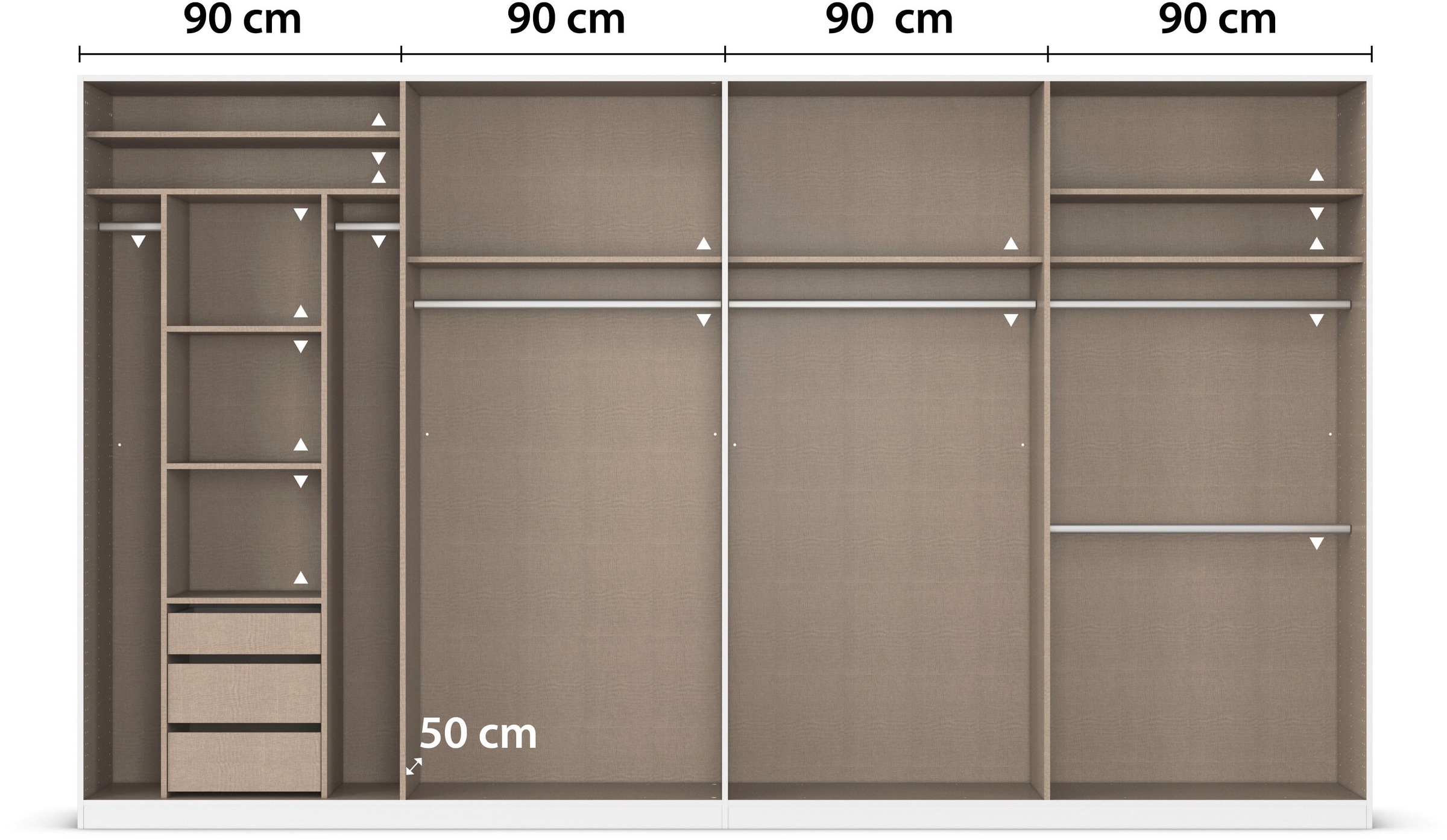 rauch Drehtürenschrank »Kleiderschrank Schrank Garderobe TOPSELLER OTELI inkl. Inneneinteilung«, (erhältlich in Breiten 91-360 cm, ab Breite 136cm inkl. Innenschubladen), mit zusätzlichen Einlegeböden, optional mit Spiegel MADE IN GERMANY