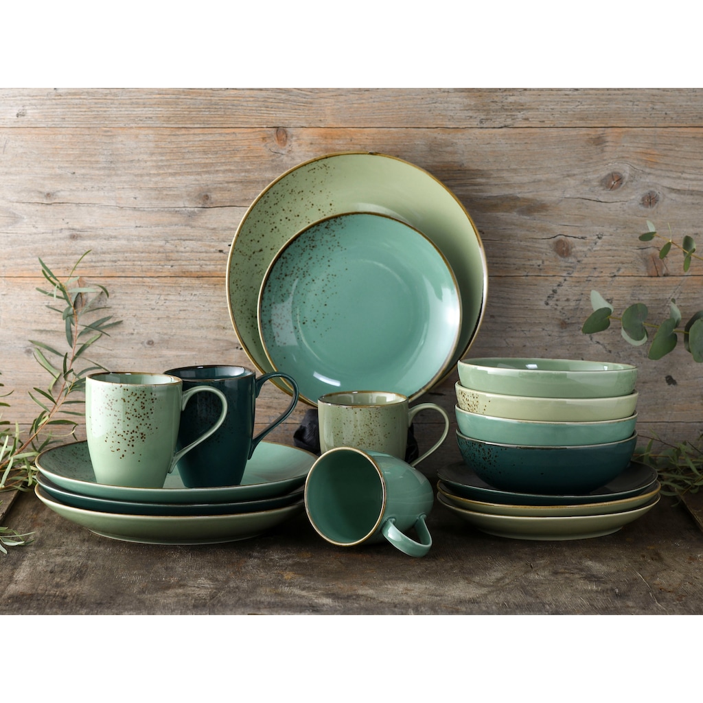 CreaTable Kombiservice »Geschirr-Set NATURE COLLECTION«, (Set, 16 tlg., Kaffeeservice und Tafelservice im Set, für 4 Personen), Service, Handwerklicher Look, 16 Teile, für 4 Personen