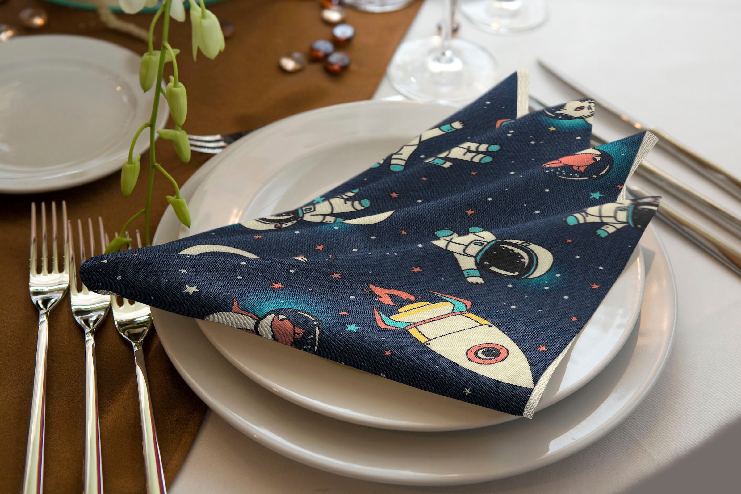 Adam Stoffserviette "Space" GOTS organic,zertifiziert durch CERES 0242für Kinder