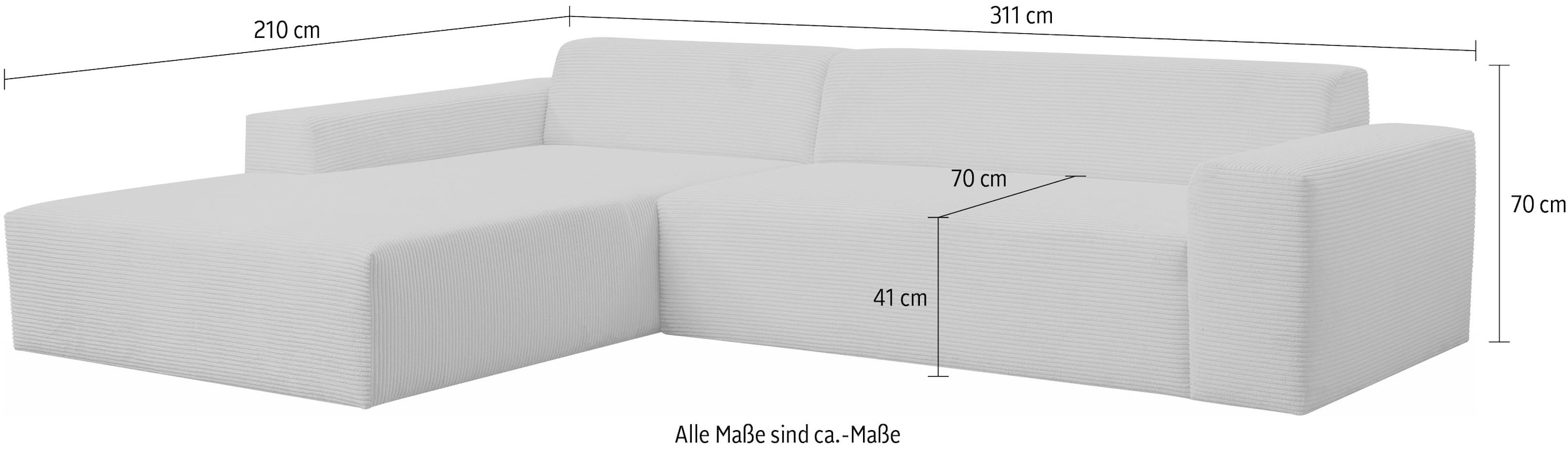 WERK2 Ecksofa »Zeus-XL, Mega-Sofa mit großer Sitztiefe, Stellmaße 311cm x 210cm«, Curvy Trend Garnitur mit urbaner Optik, bequem, Big-Sofa, L-Form