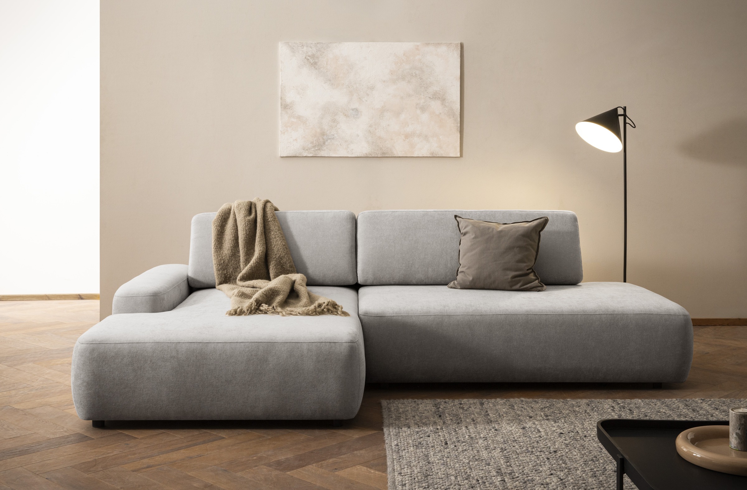 INOSIGN Ecksofa »TORGE, Schlafsofa Cord, Samtvelours u. Strukur fein, Couch in L-Form«, Schlaffunktion und Bettkasten, Liegefläche: 210x125 cm, neues Design