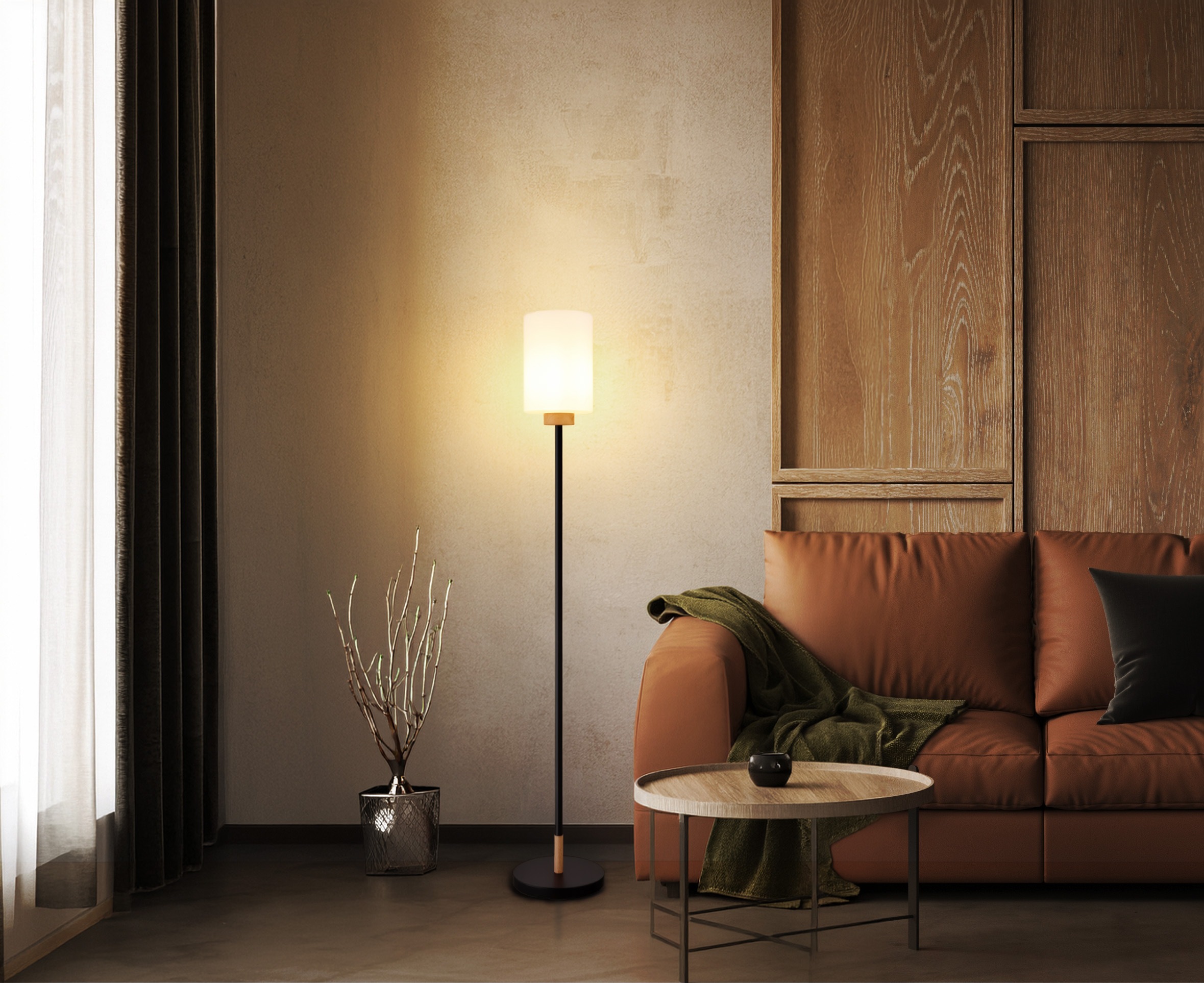 GLOBO LIGHTING Stehlampe »ROWENA« E27 1 Stk. Stehleuchte schwarz & Holz, Fußschalter, warmes Licht, elegant