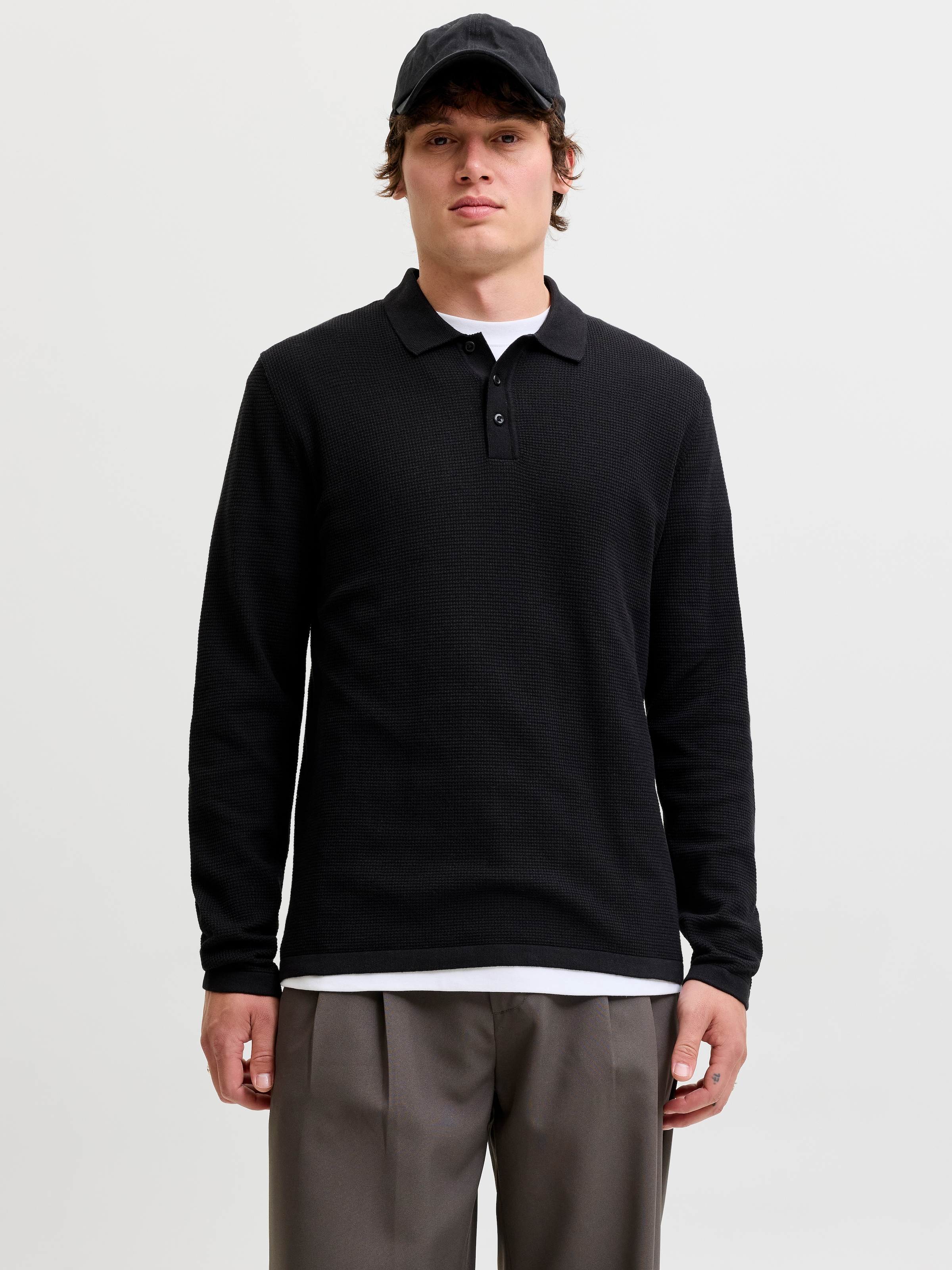 Jack & Jones Polokragenpullover "Jjeaustin Knit Ls Polo Sn" Baumwollmischung, Regular Fit