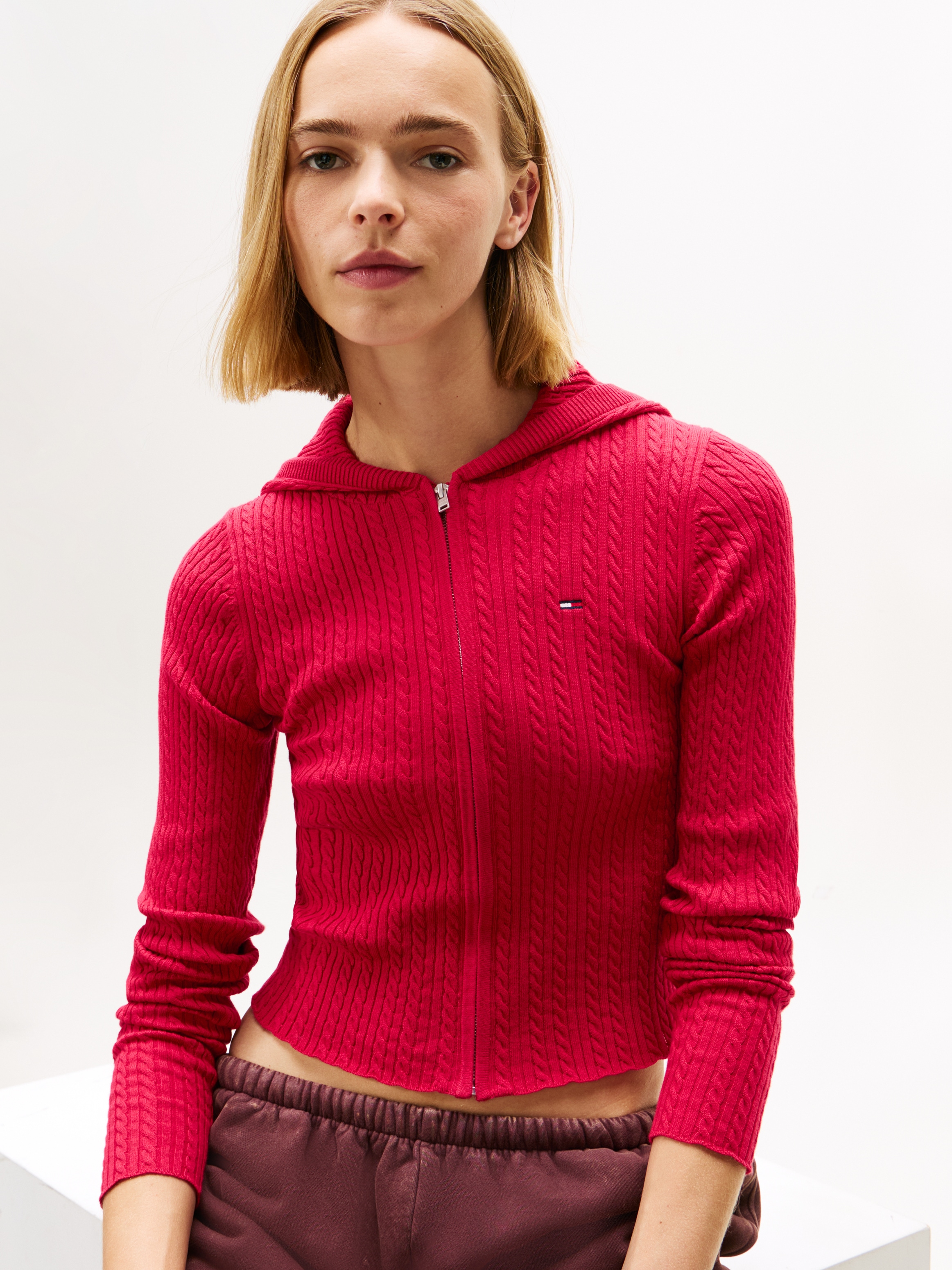 Tommy Jeans Strickjacke "TJW ESSENTIAL ZIPPER HOOD CARDI", mit Zopfstrickmu günstig online kaufen