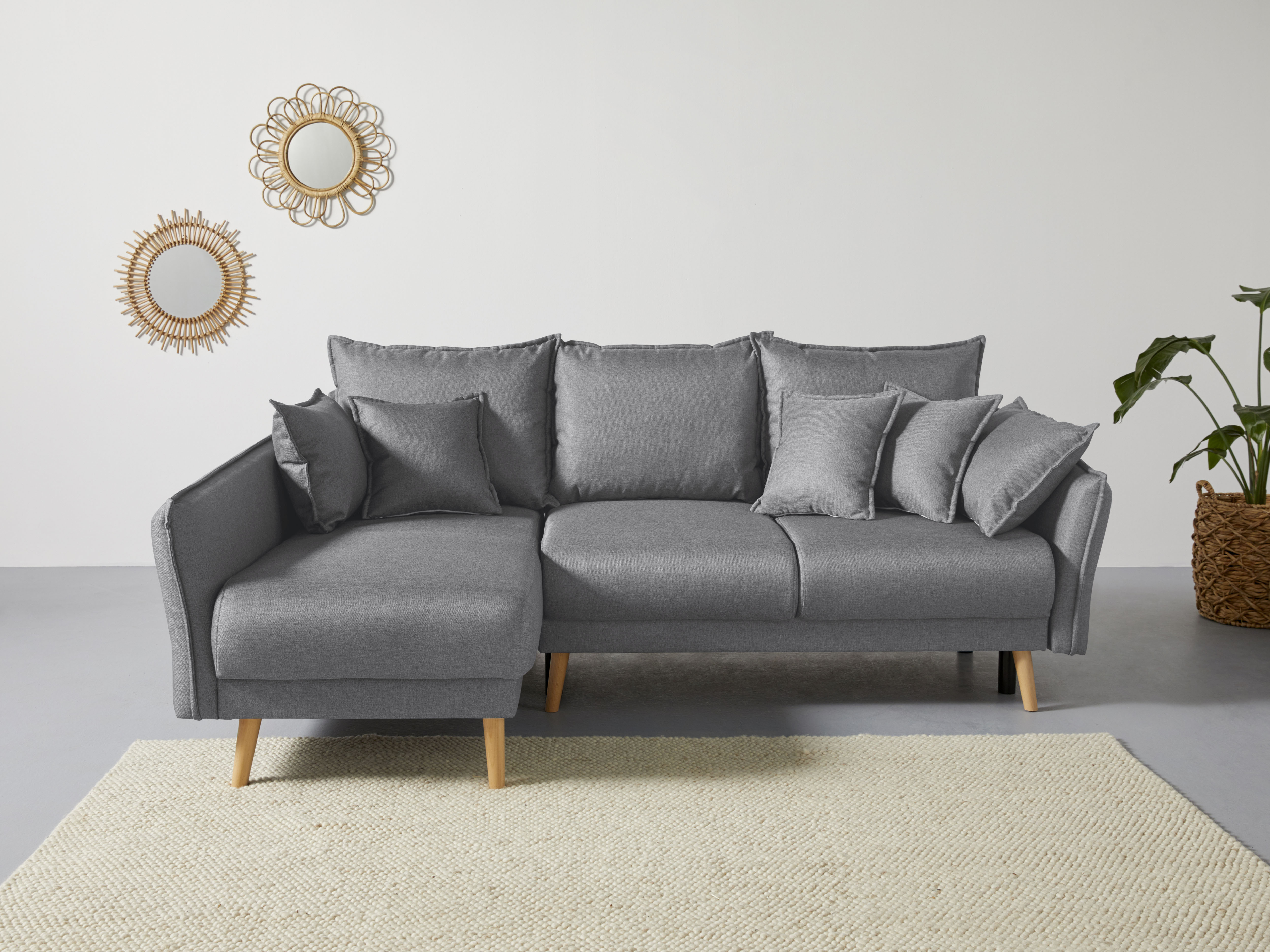 Home affaire Ecksofa "Granbo L-Form, B: 240 cm" Schlaffunktion, Bettkasten, Taschen & 5 Zierkissen, Federkern