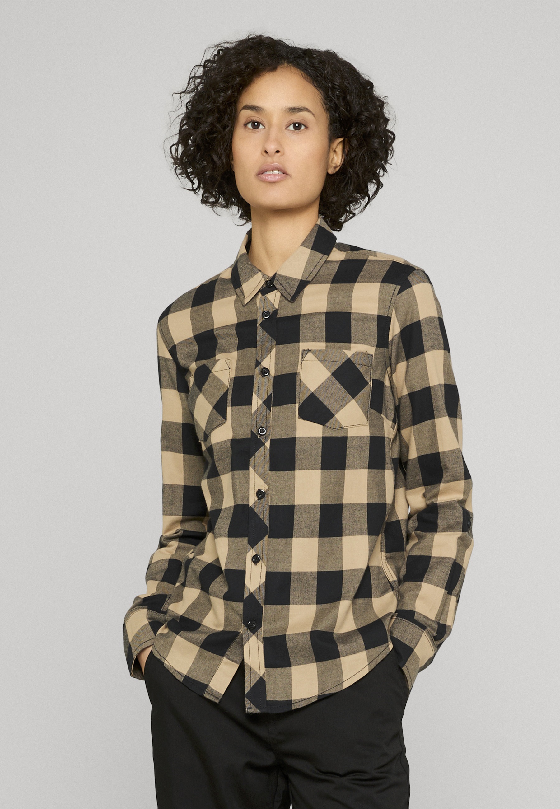 URBAN CLASSICS Kurzarmshirt »Urban Classics Damen Ladies Turnup Checked Flanell Shirt« 1 Stk.