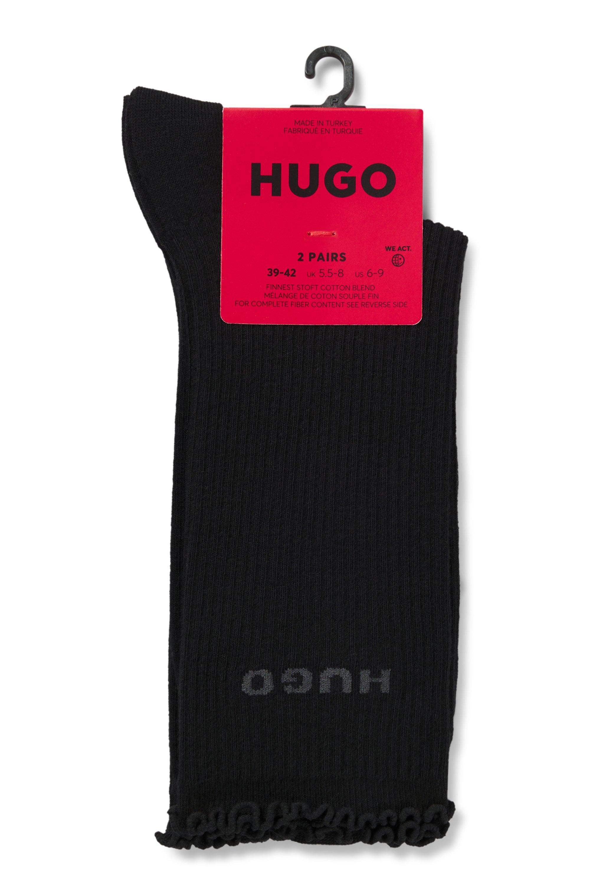 HUGO Underwear Basicsocken »2P RS LETTUCE CC W«, (2 Paar), Bund leicht gekräuselt
